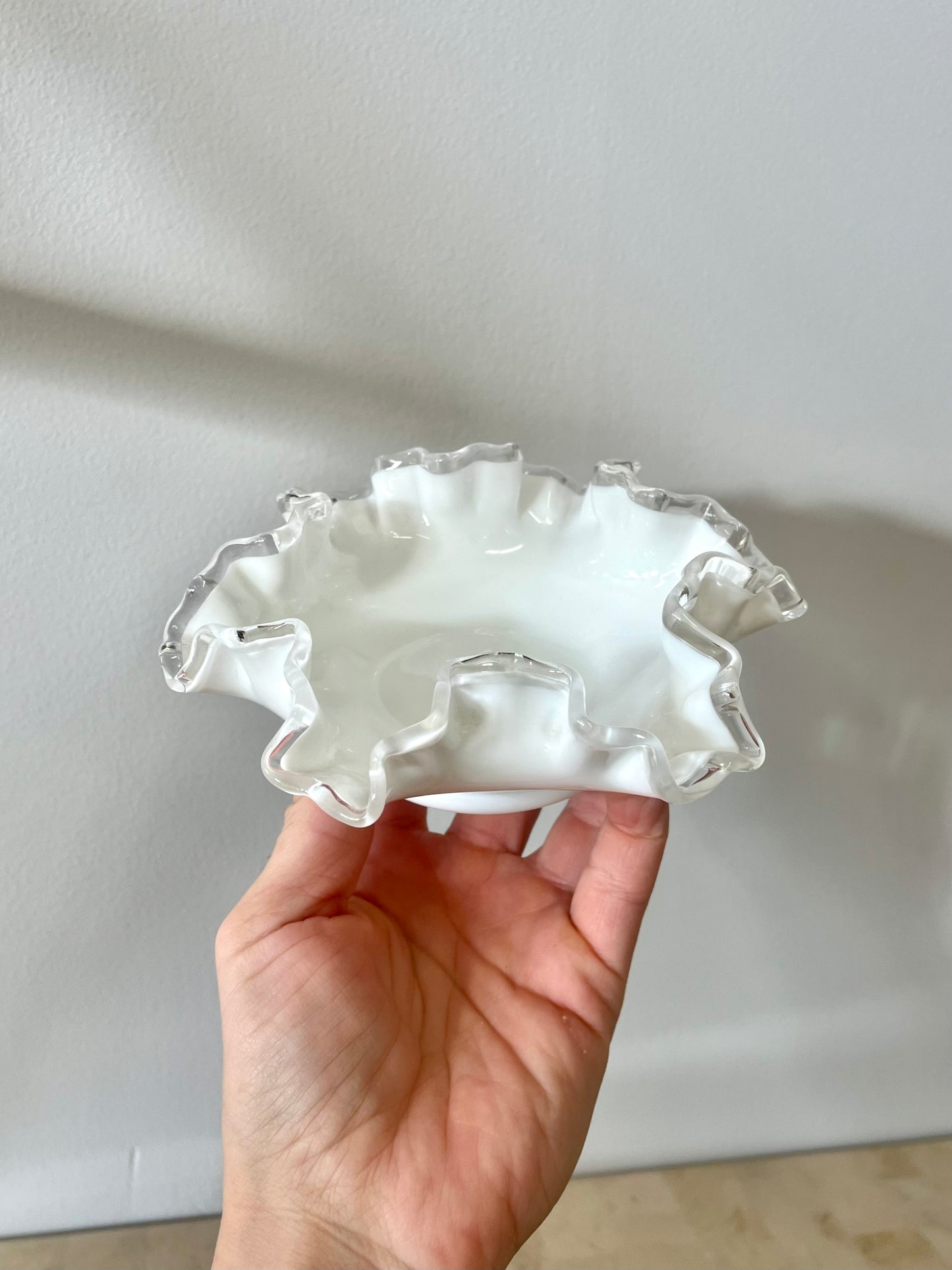 Vintage Fenton Milk Glass Ruffle Trinket Dish
