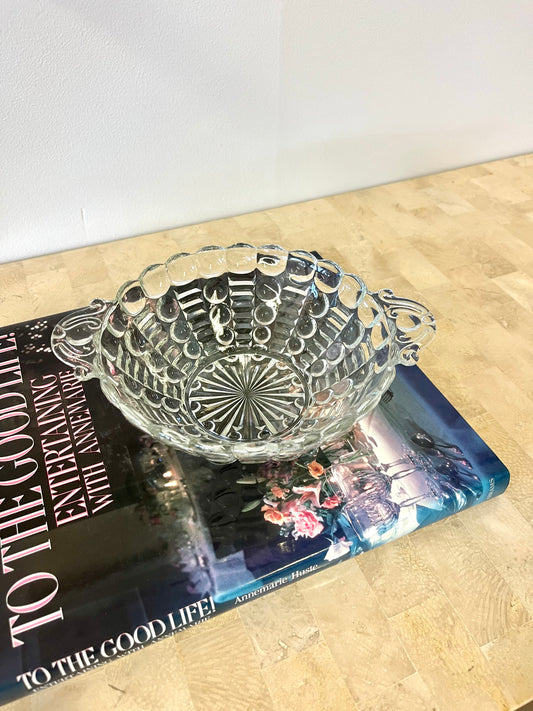 Vintage Anchor Hocking Bubble Glass Handled Trinket Dish