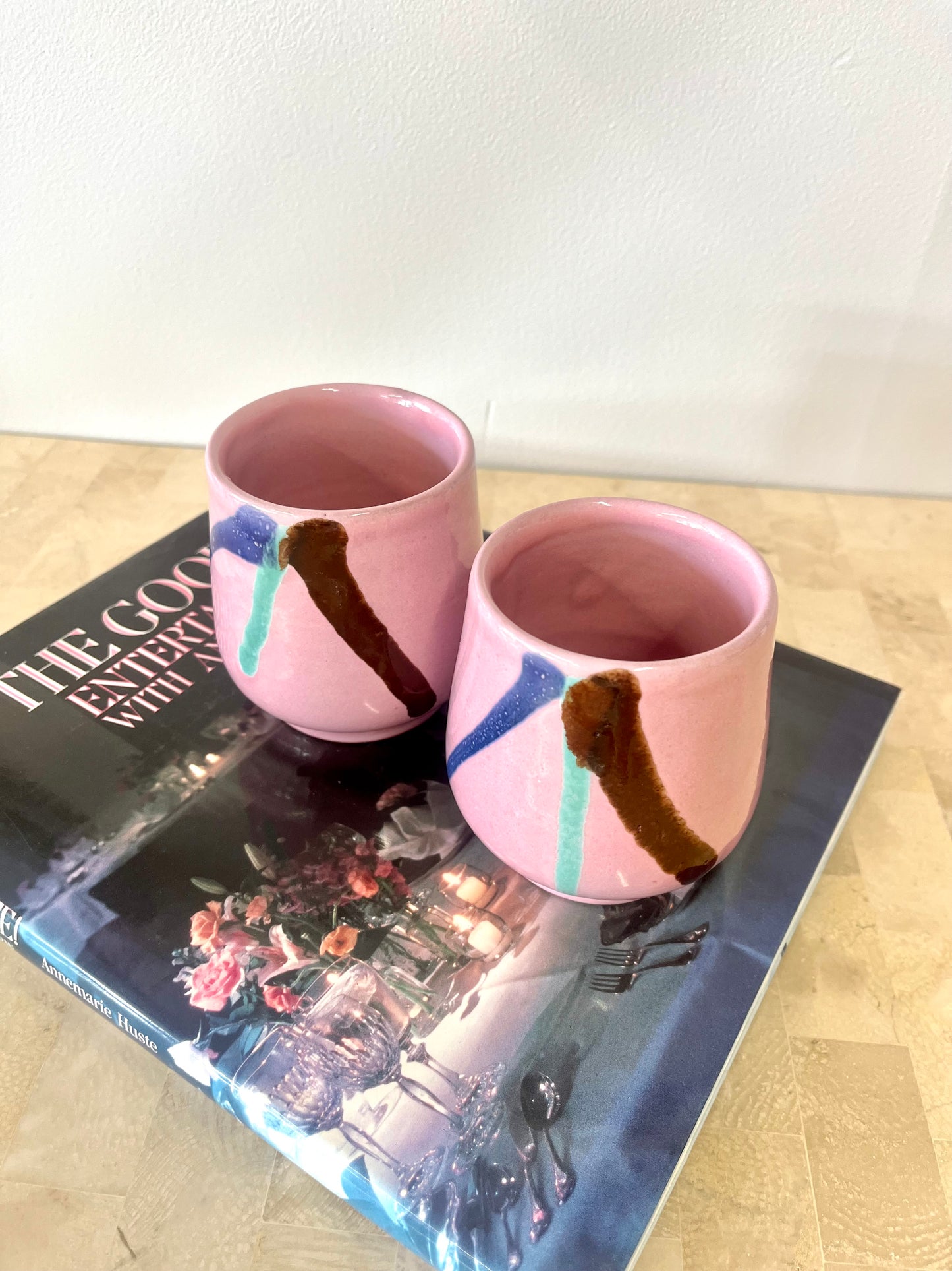 Postmodern Glazed Ceramic Tumbler Pair