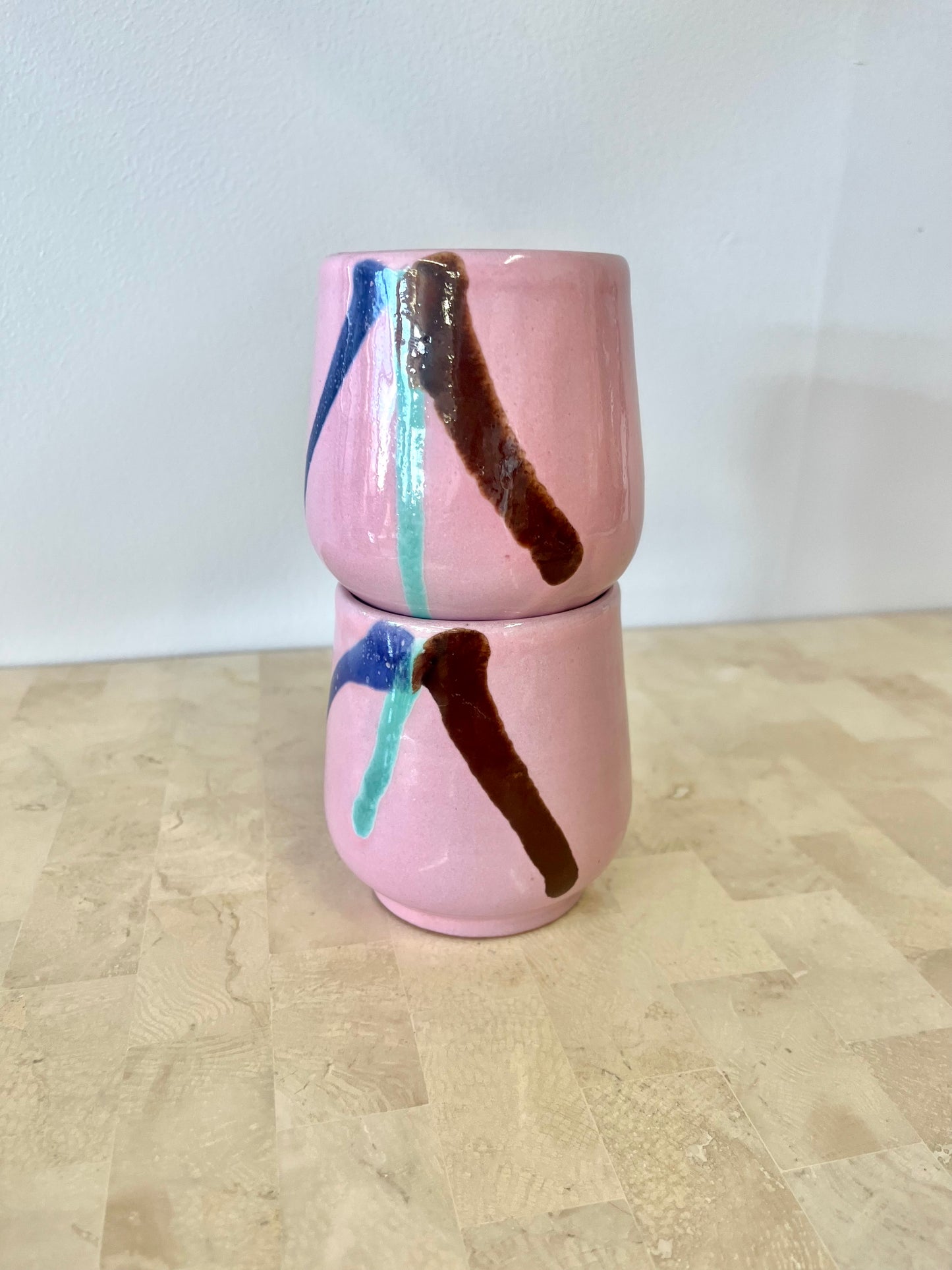 Postmodern Glazed Ceramic Tumbler Pair
