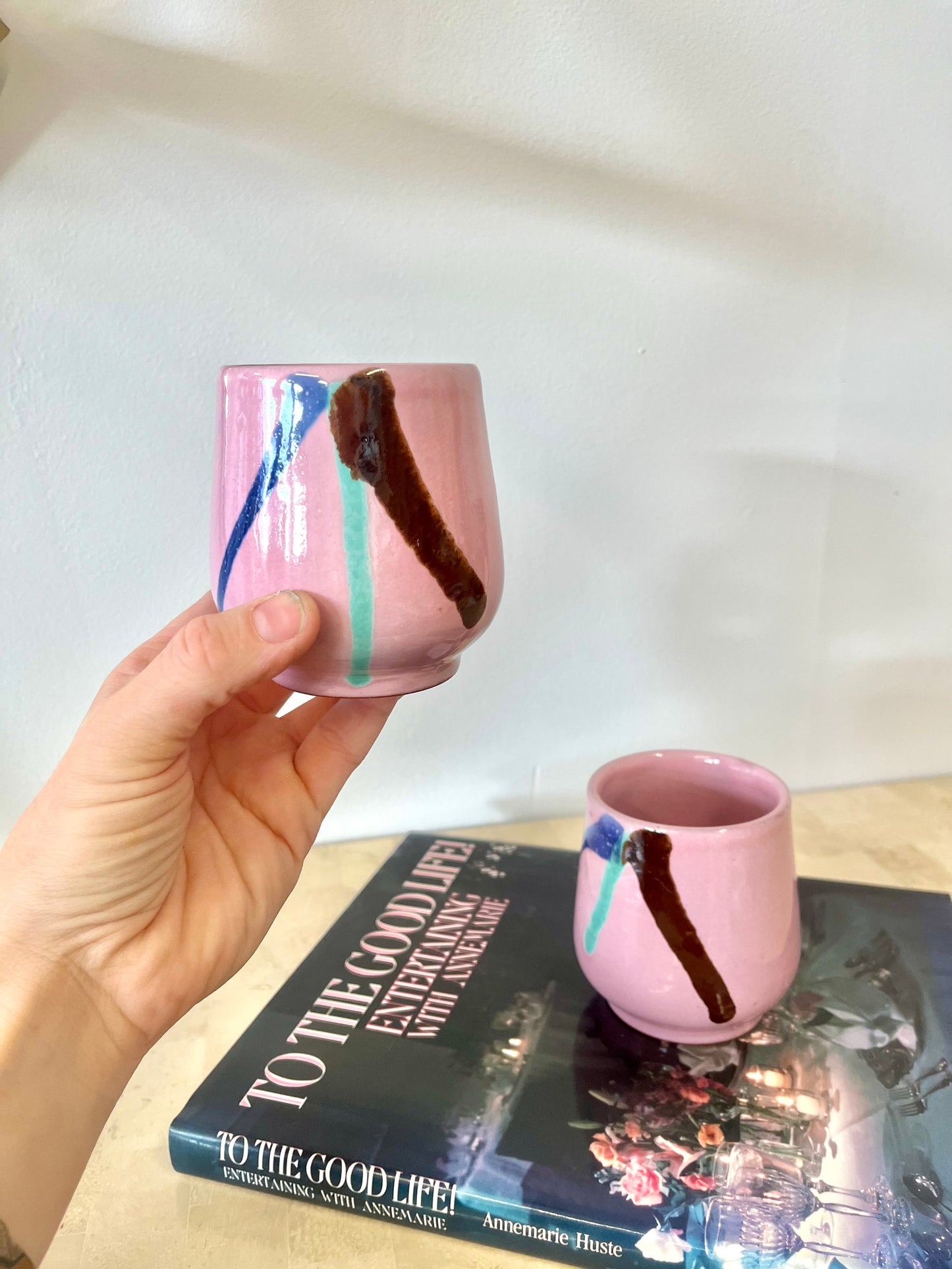Postmodern Glazed Ceramic Tumbler Pair