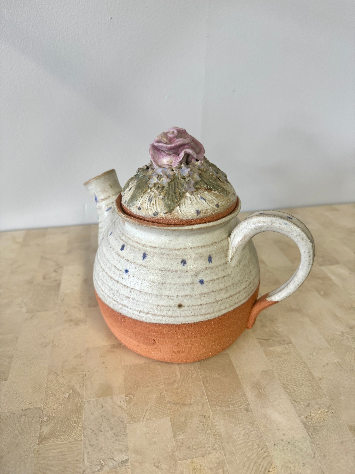 Vintage 1999 Studio Pottery Teapot with Applied Rose Lid