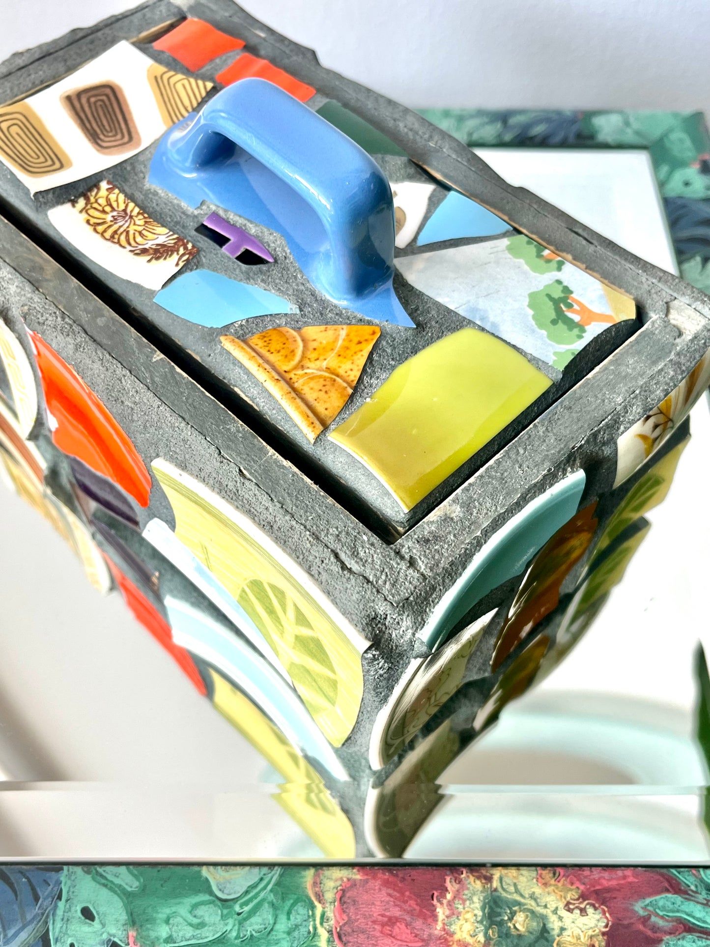 Vintage Ceramic Shard Mosaic and Cement Trinket Box