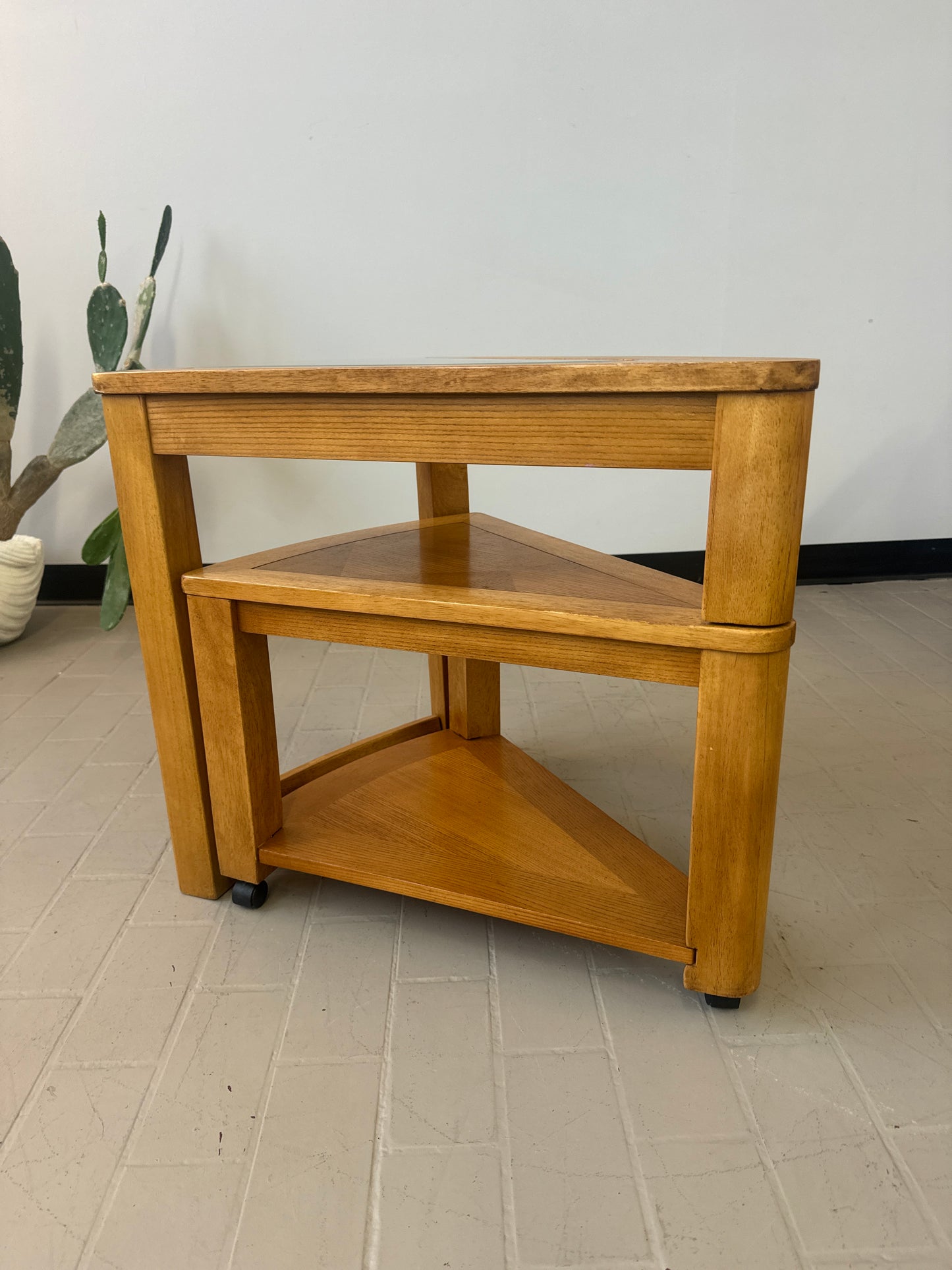 Vintage Triangular Tri-Level Swiveling End Tables