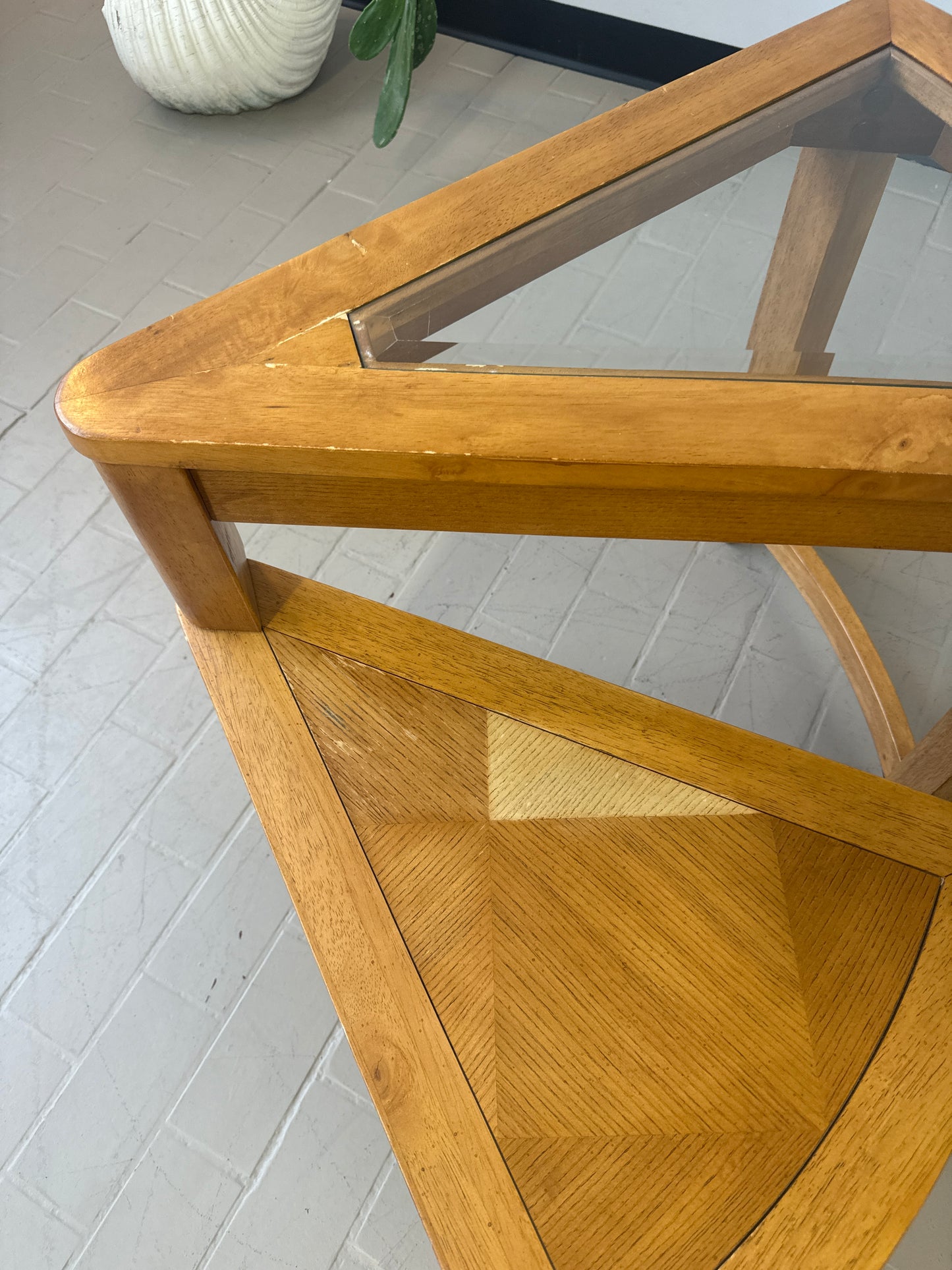 Vintage Triangular Tri-Level Swiveling End Tables