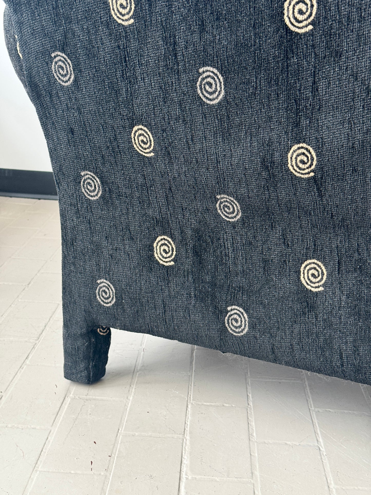 Postmodern Spiral Motif Upholstered Club Chair in the style of Donghia Luciano