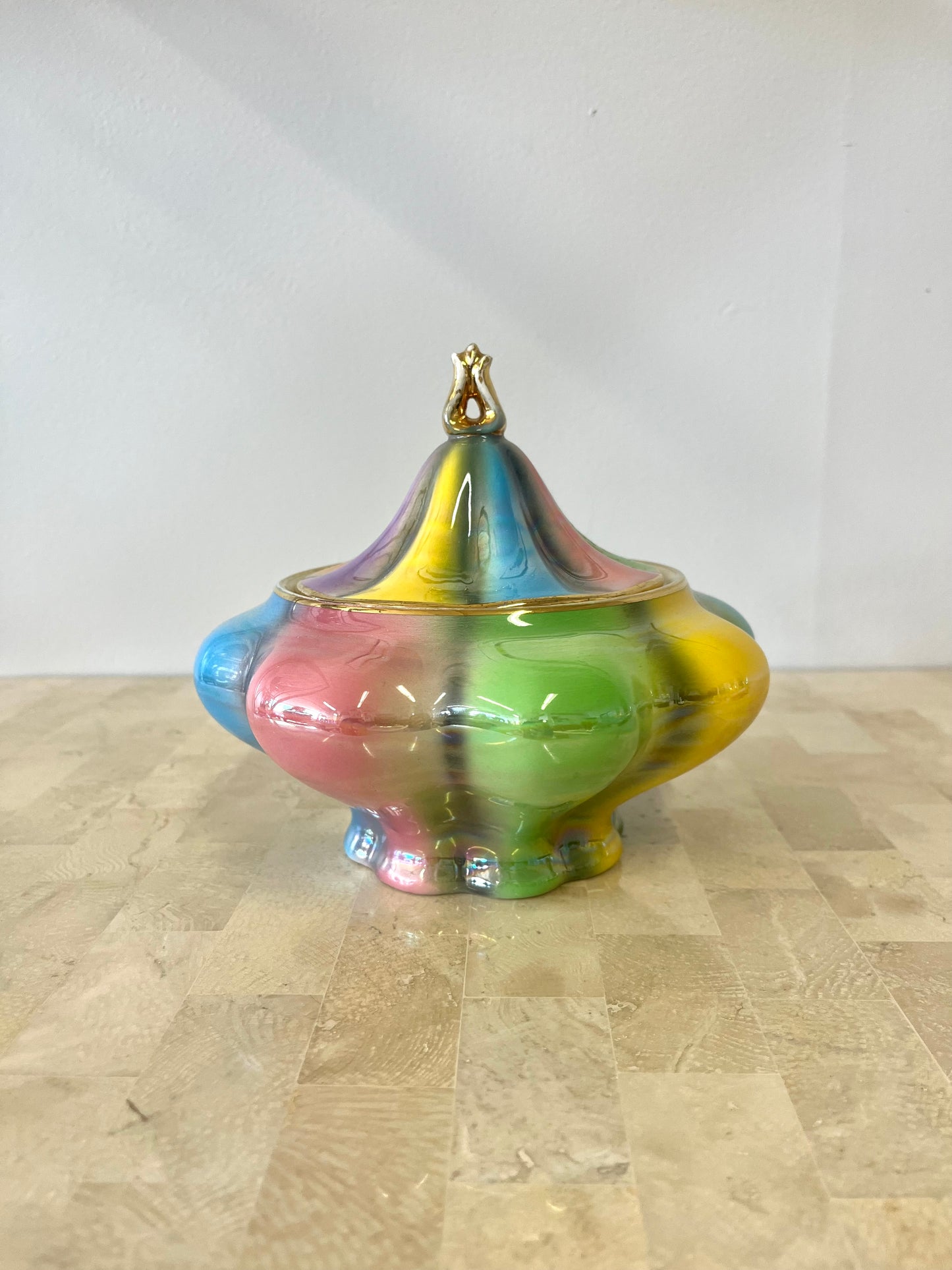 Vintage Italian Rainbow Iridescent Porcelain Candy Dish