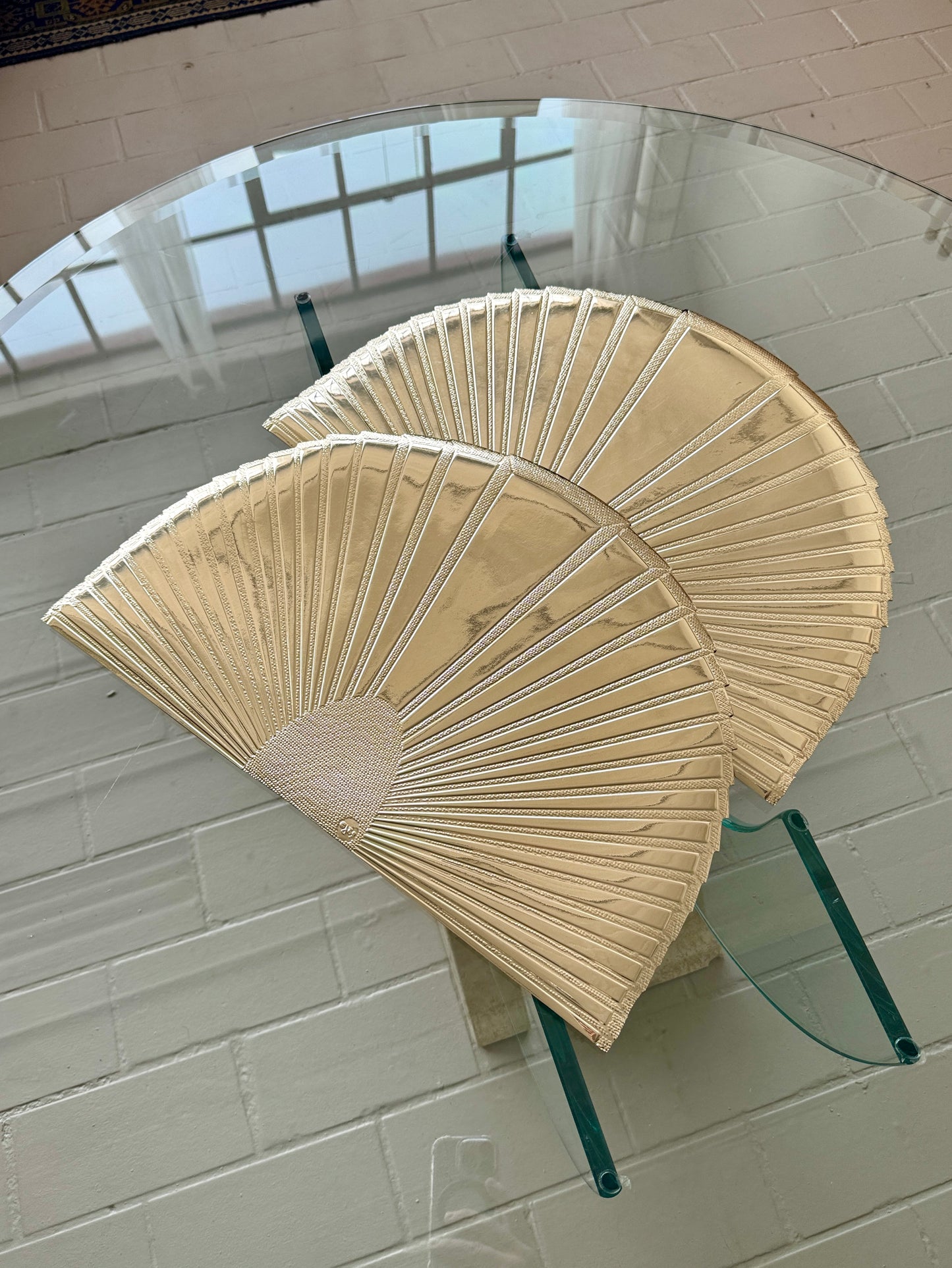 Vintage 1980s Deco Revival Gold Fan Placemats - Set 10