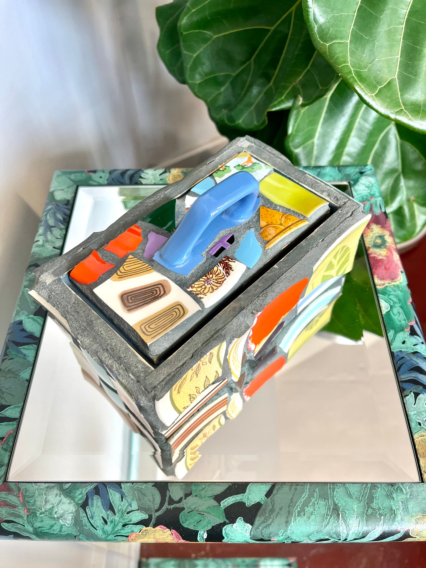 Vintage Ceramic Shard Mosaic and Cement Trinket Box