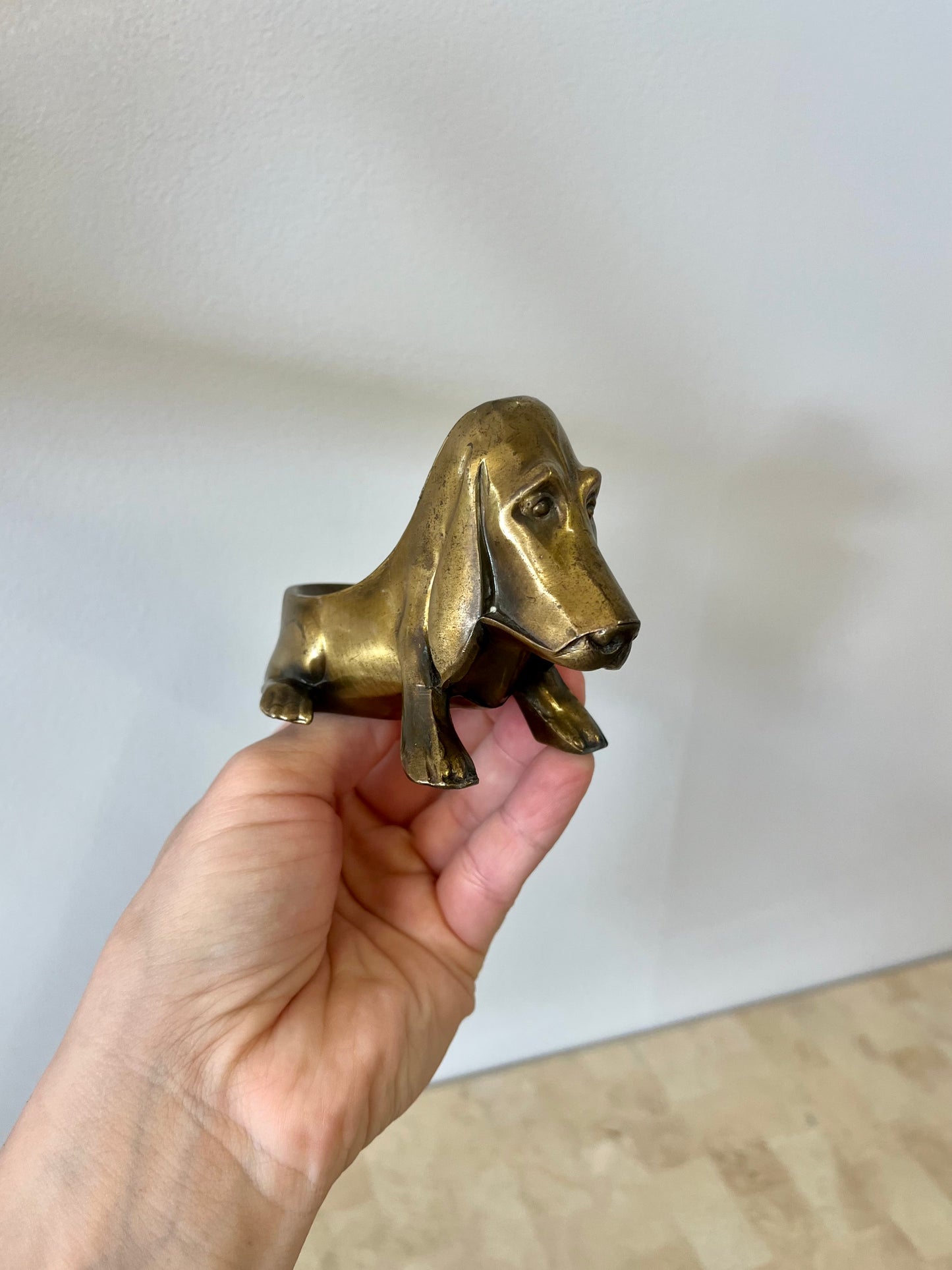 Vintage 1930s Brass Basset Hound Cigar Holder / Trinket Dish