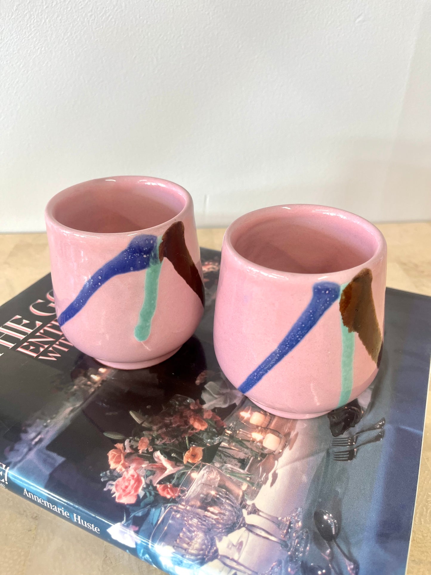 Postmodern Glazed Ceramic Tumbler Pair