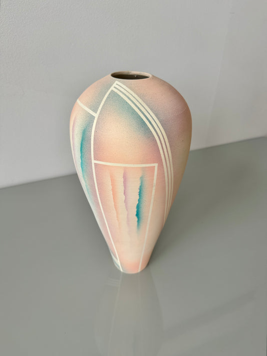 1980s Abstract Pastel Ceramic Vase