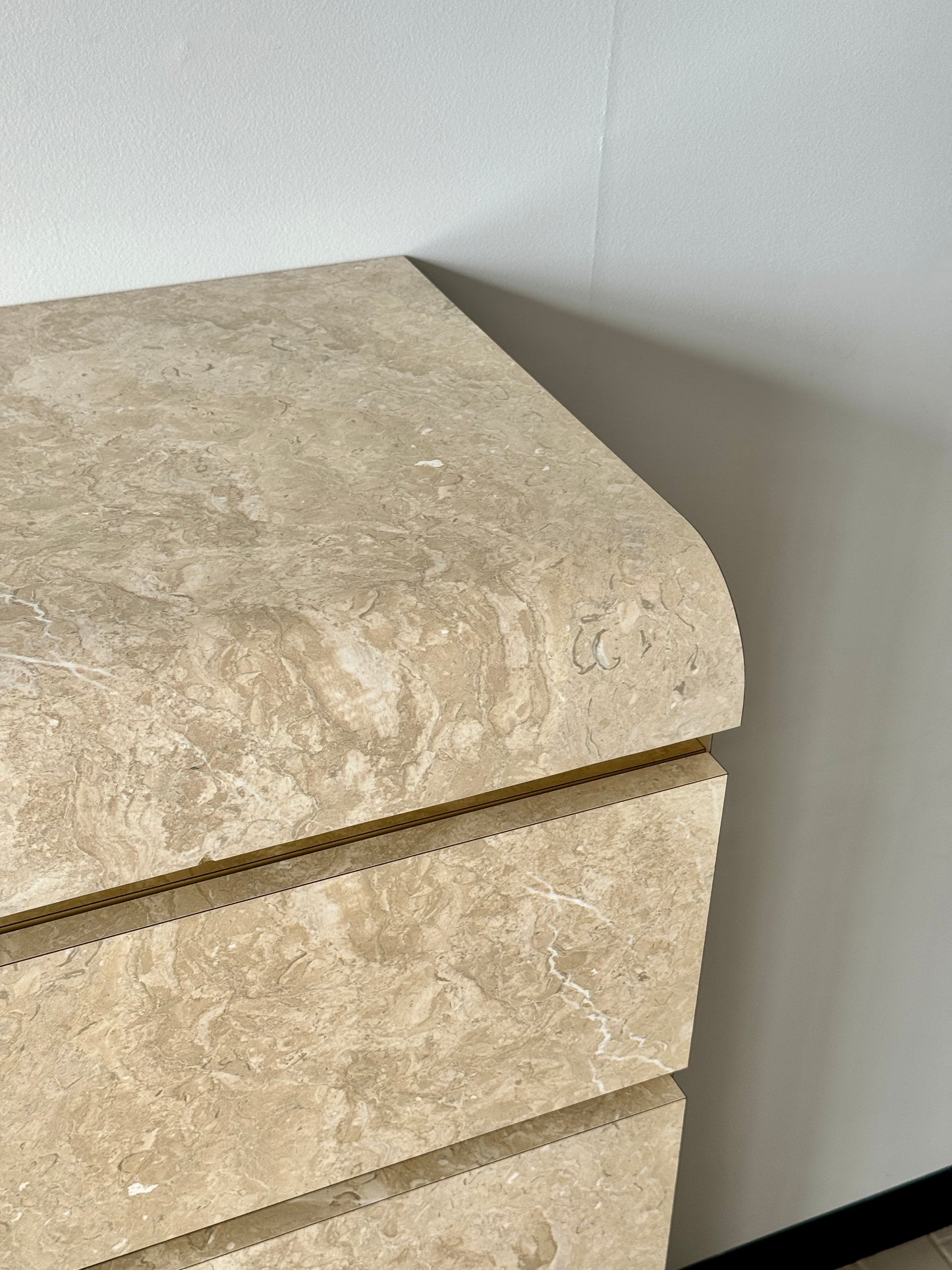Postmodern Faux Marble Laminate & Brass Waterfall Highboy Dresser