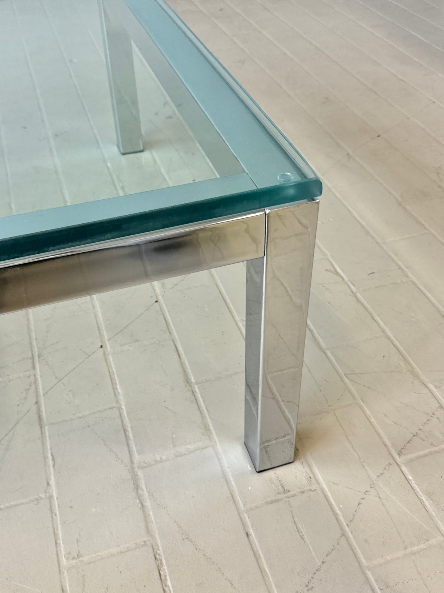 Milo Baughman Style Mid Century Chrome and Glass Coffee Table
