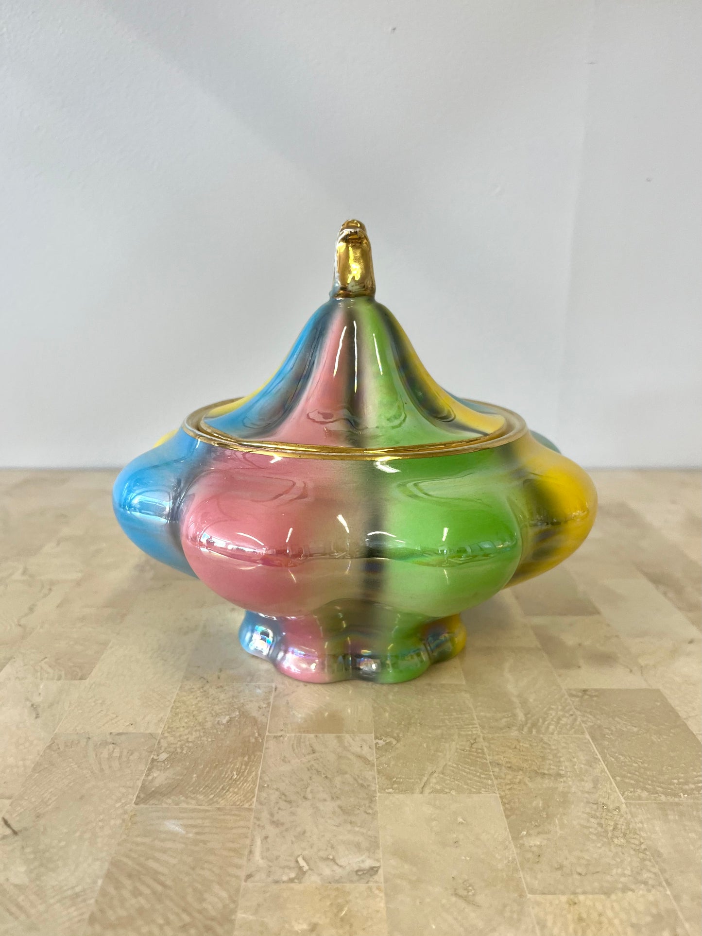 Vintage Italian Rainbow Iridescent Porcelain Candy Dish