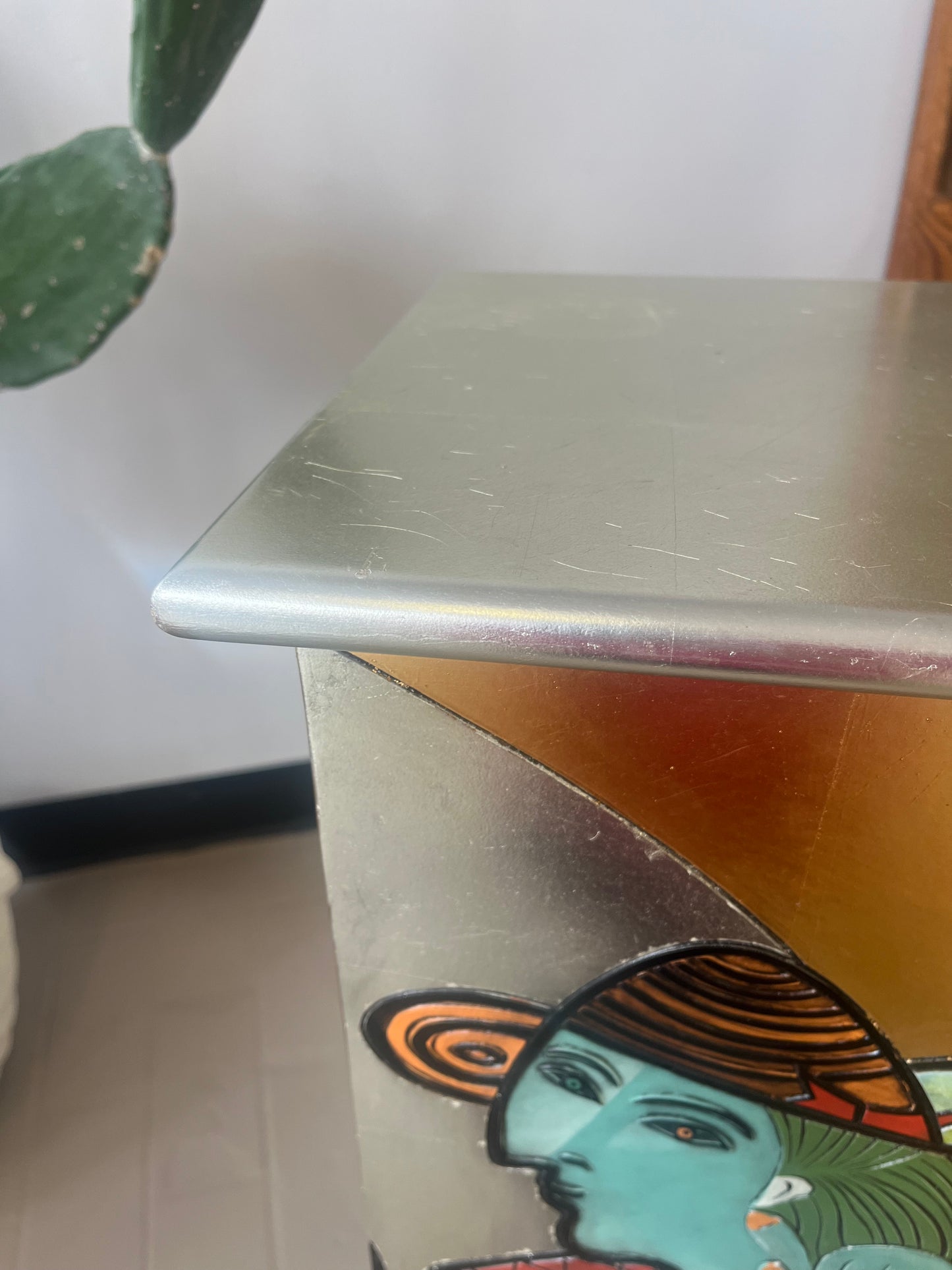 Vintage Picasso Style Silver and Gold Leaf Abstract Figure Pedestal
