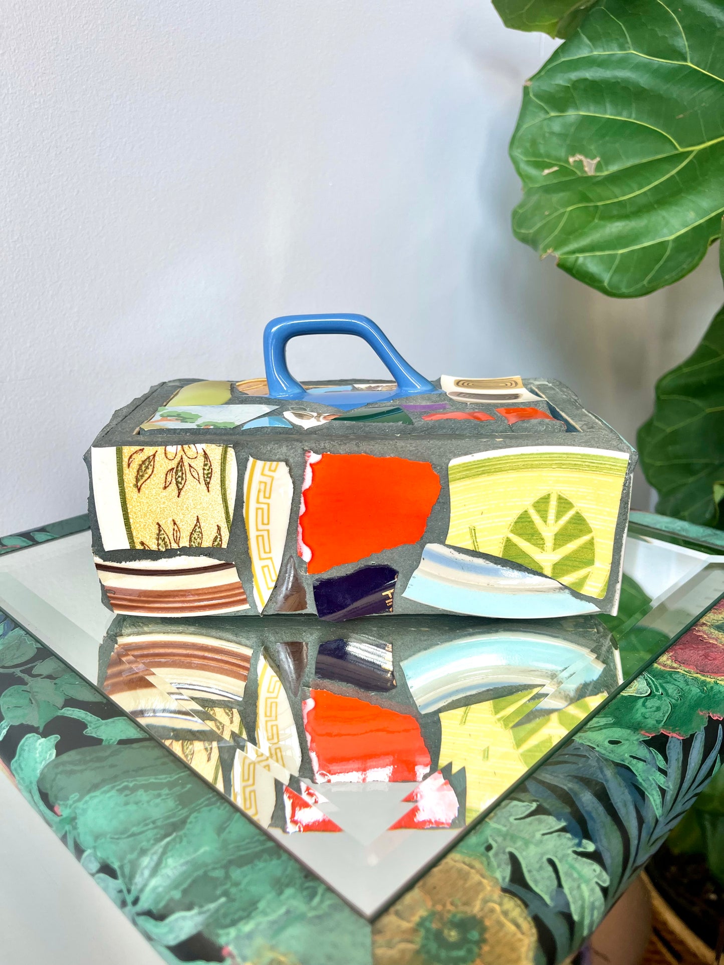 Vintage Ceramic Shard Mosaic and Cement Trinket Box