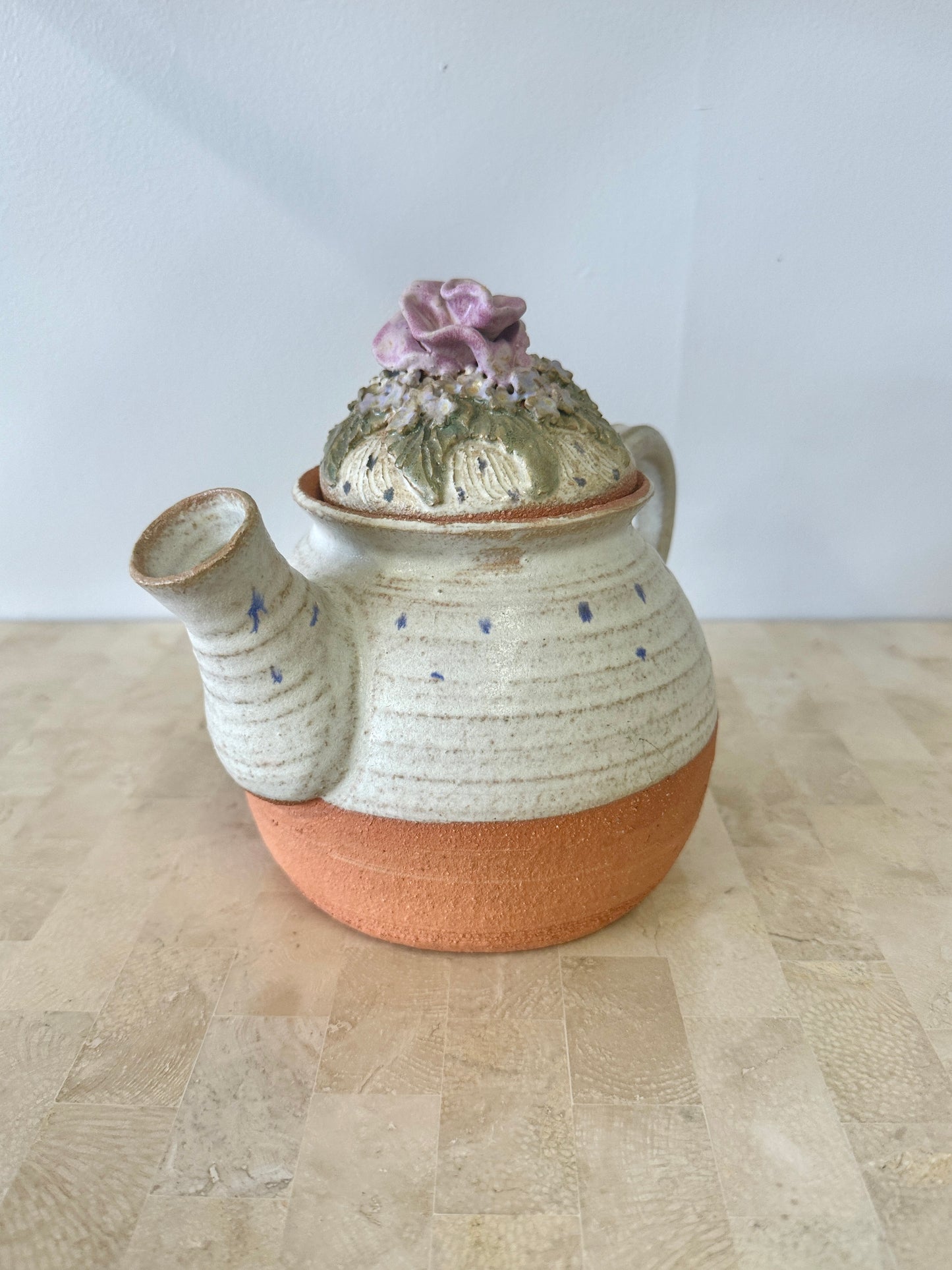 Vintage 1999 Studio Pottery Teapot with Applied Rose Lid