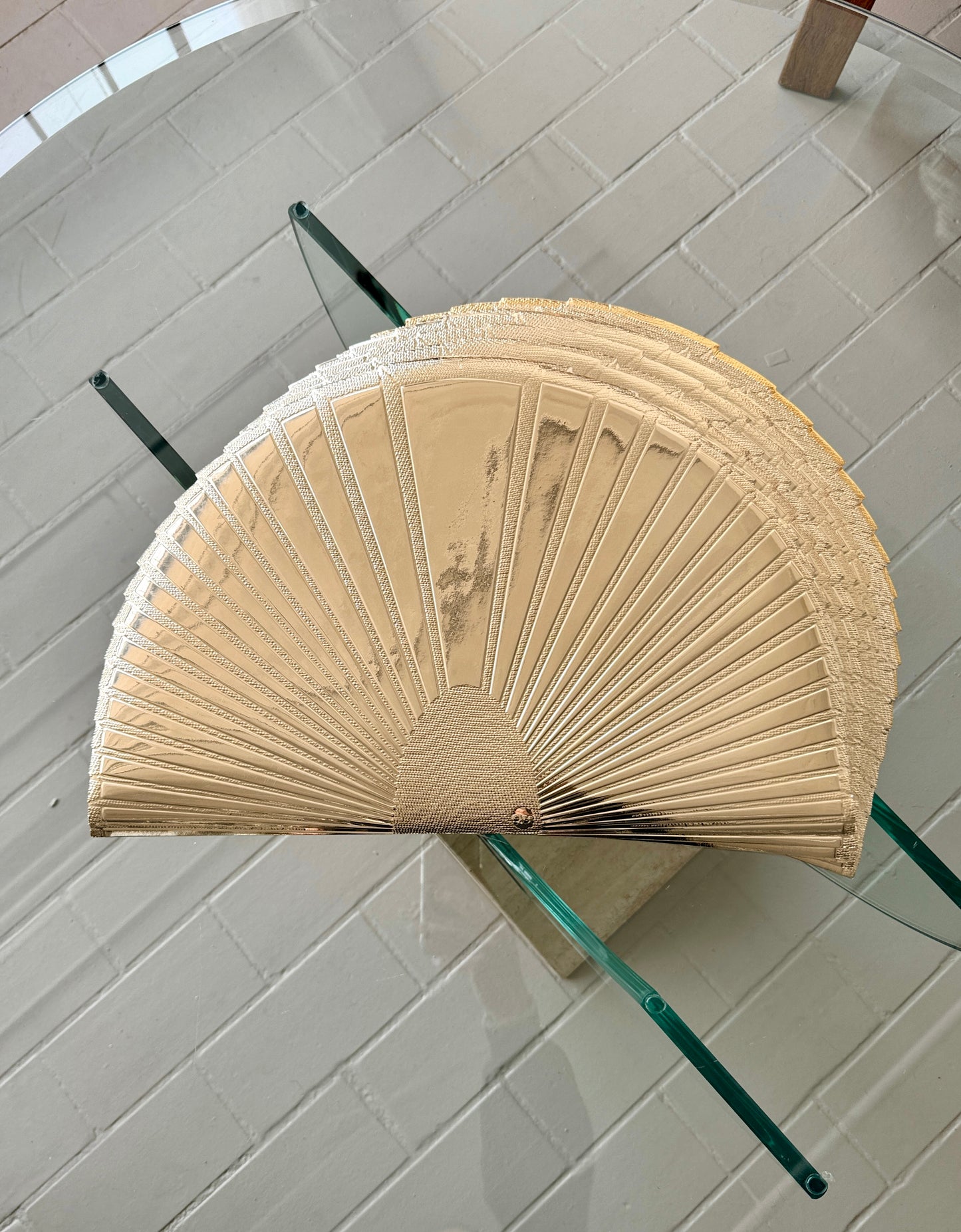 Vintage 1980s Deco Revival Gold Fan Placemats - Set 10