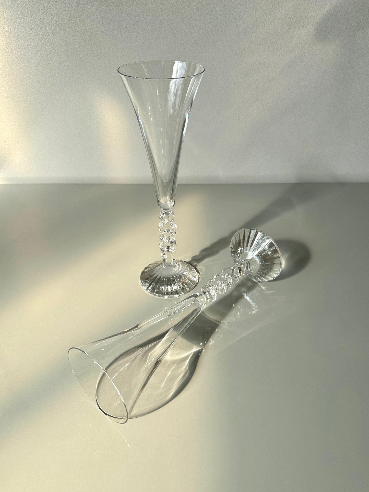 Vintage Pair Cristal D'arques-Durand Crystal Fluted 2001 Champagne Glasses