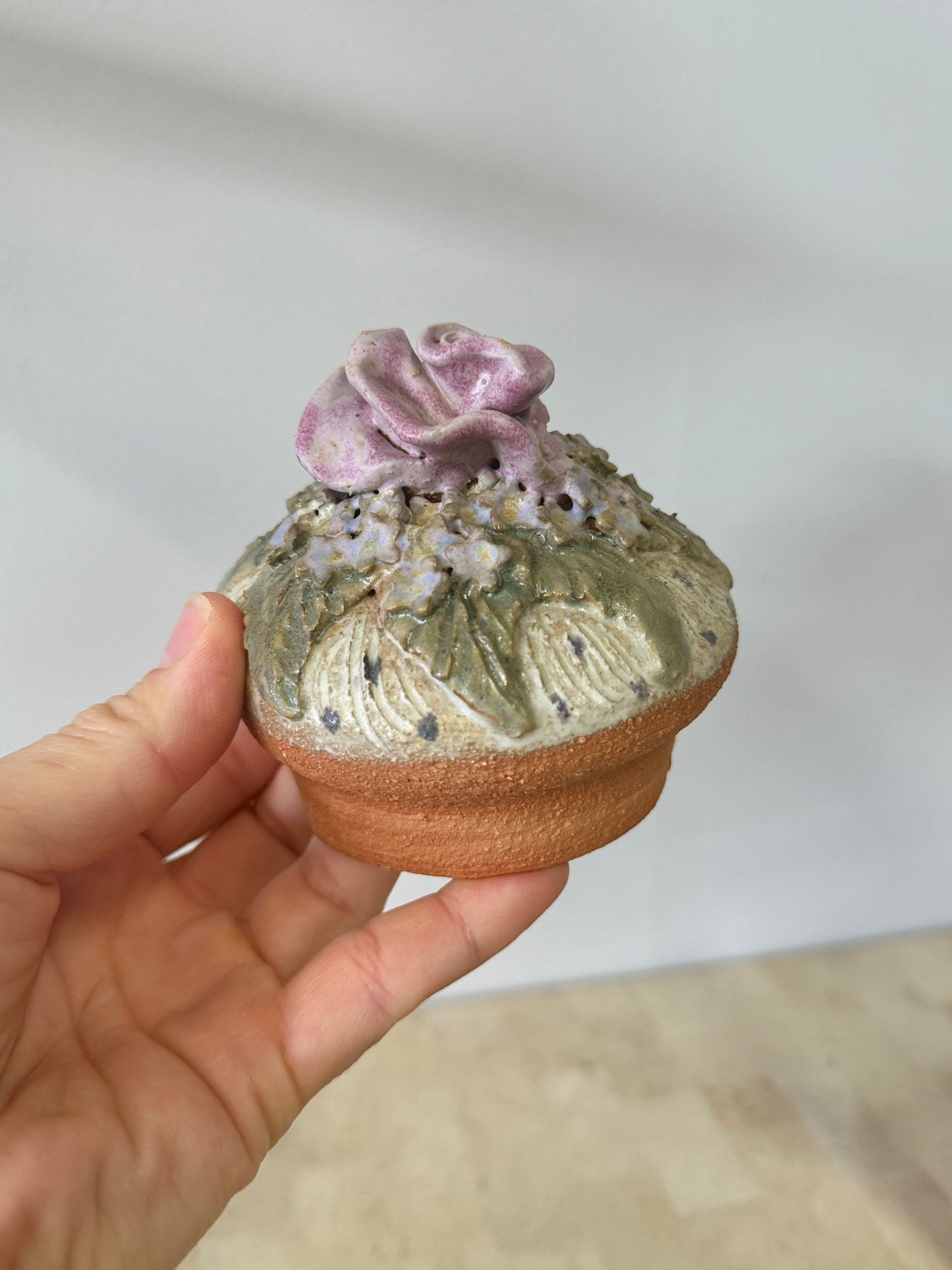 Vintage 1999 Studio Pottery Teapot with Applied Rose Lid