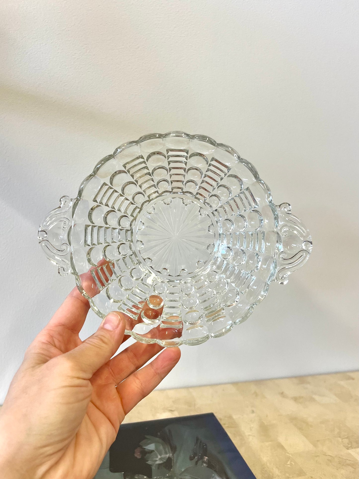 Vintage Anchor Hocking Bubble Glass Handled Trinket Dish