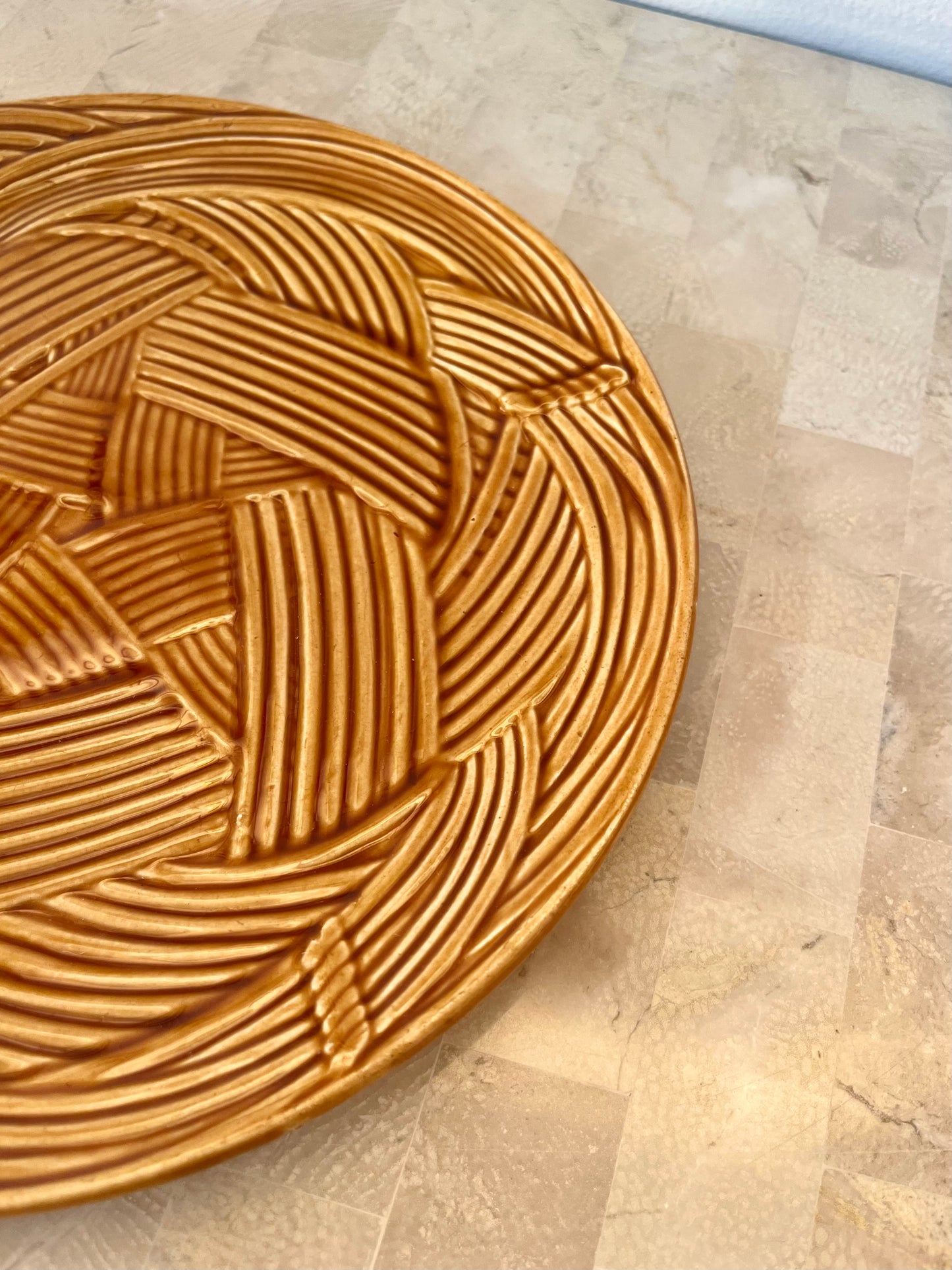Vintage French Majolica Basketweave Salad Plates