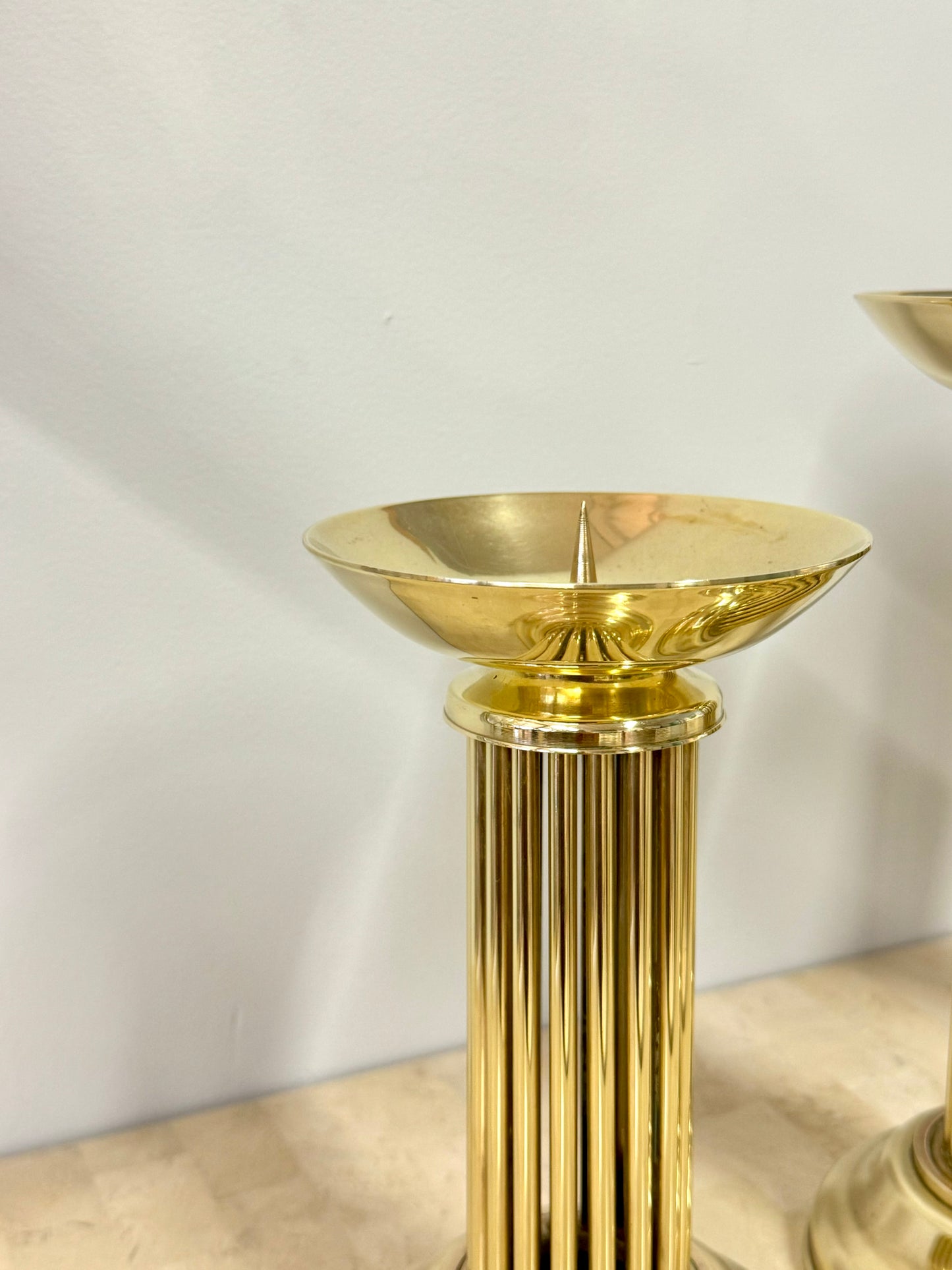 Vintage Brass Pedestal Pillar Candle Holder Trio