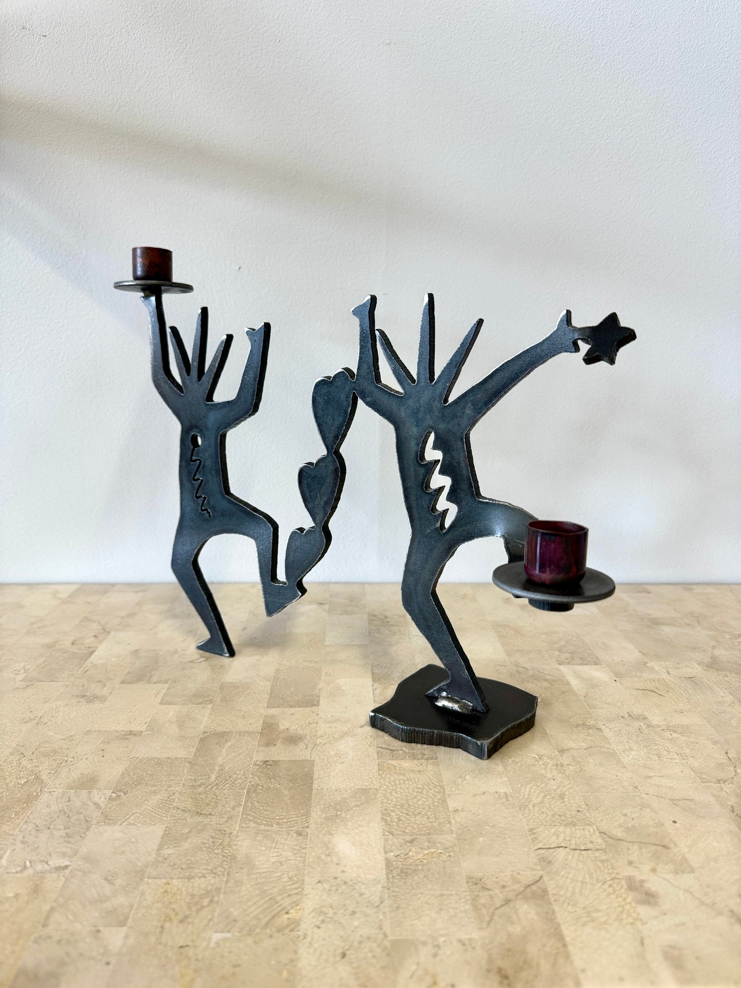 Vintage 1996 Ivan McLean Cut Steel Dancing Figures Candelabra