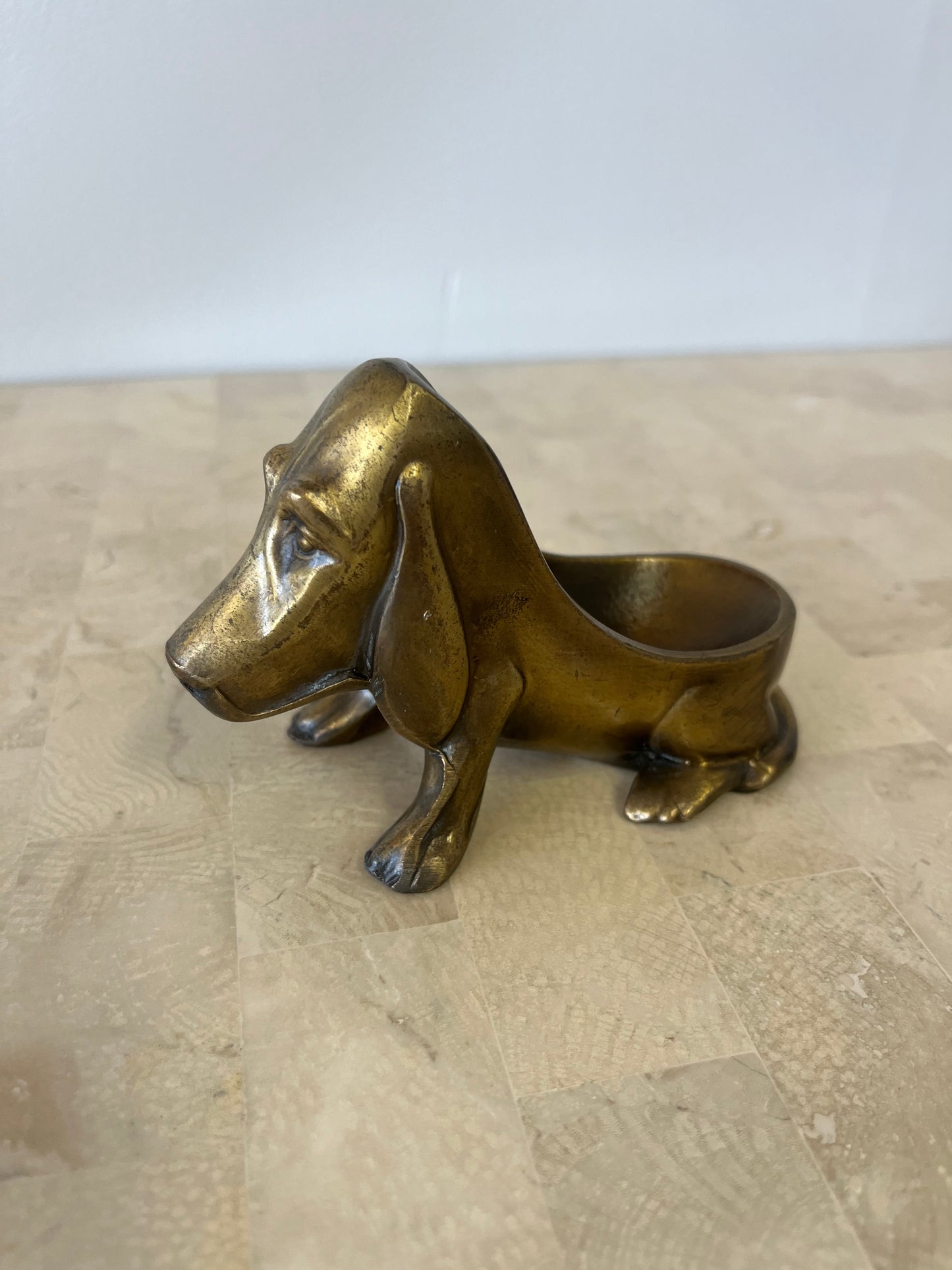 Vintage 1930s Brass Basset Hound Cigar Holder / Trinket Dish