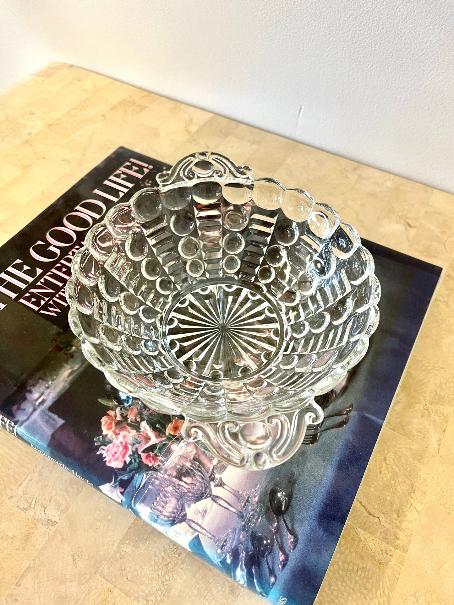 Vintage Anchor Hocking Bubble Glass Handled Trinket Dish