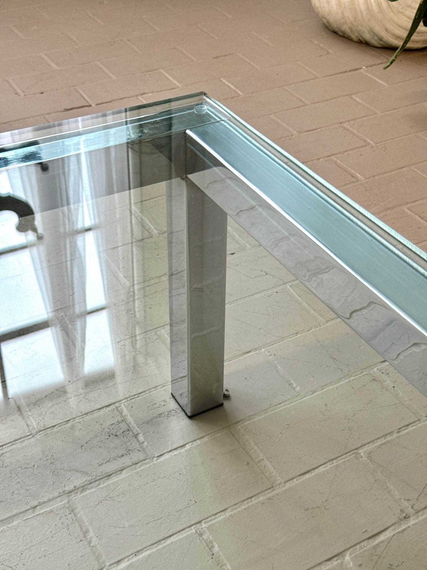 Milo Baughman Style Mid Century Chrome and Glass Coffee Table