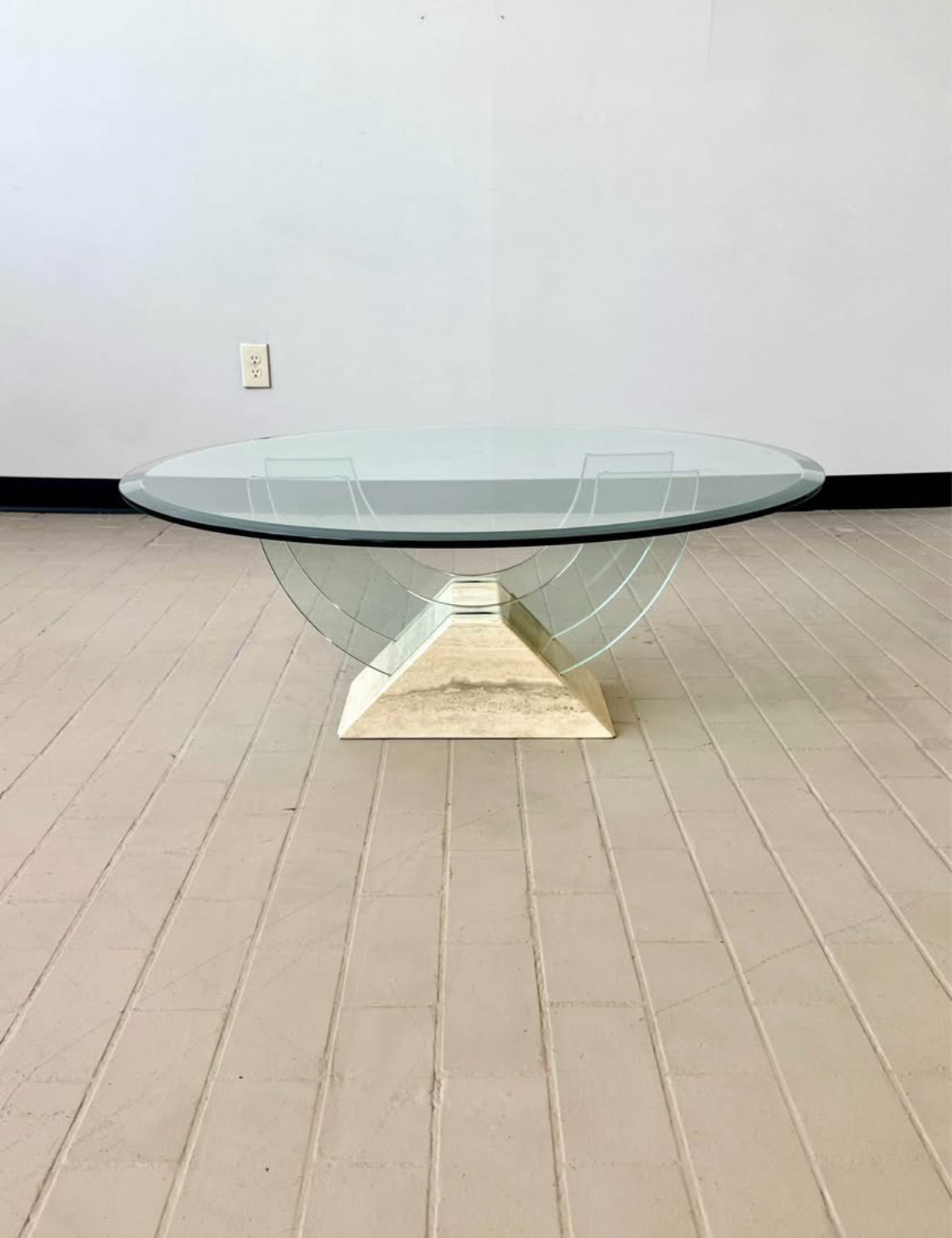 Postmodern Roche Bobois Travertine & Glass Coffee Table