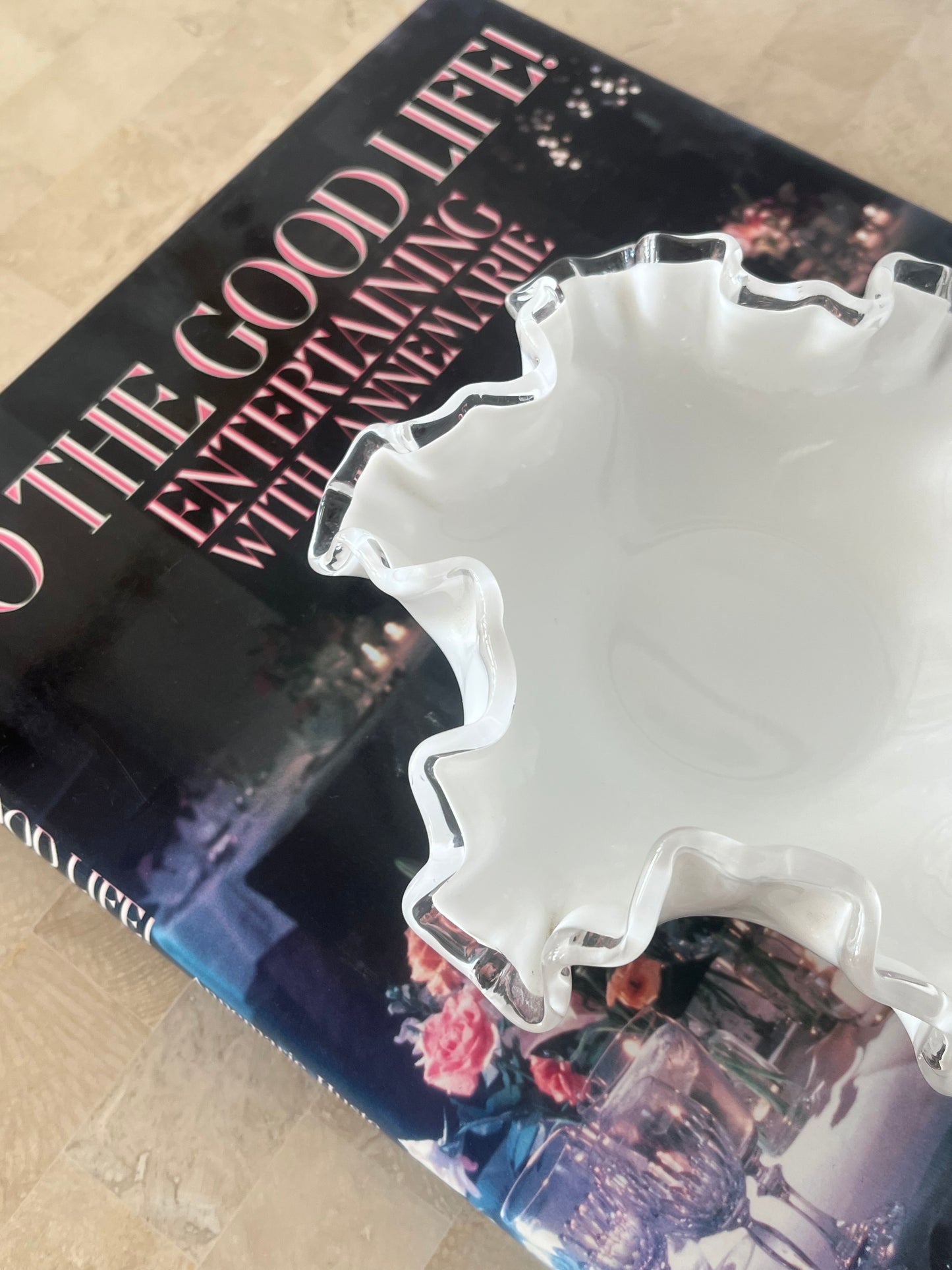 Vintage Fenton Milk Glass Ruffle Trinket Dish