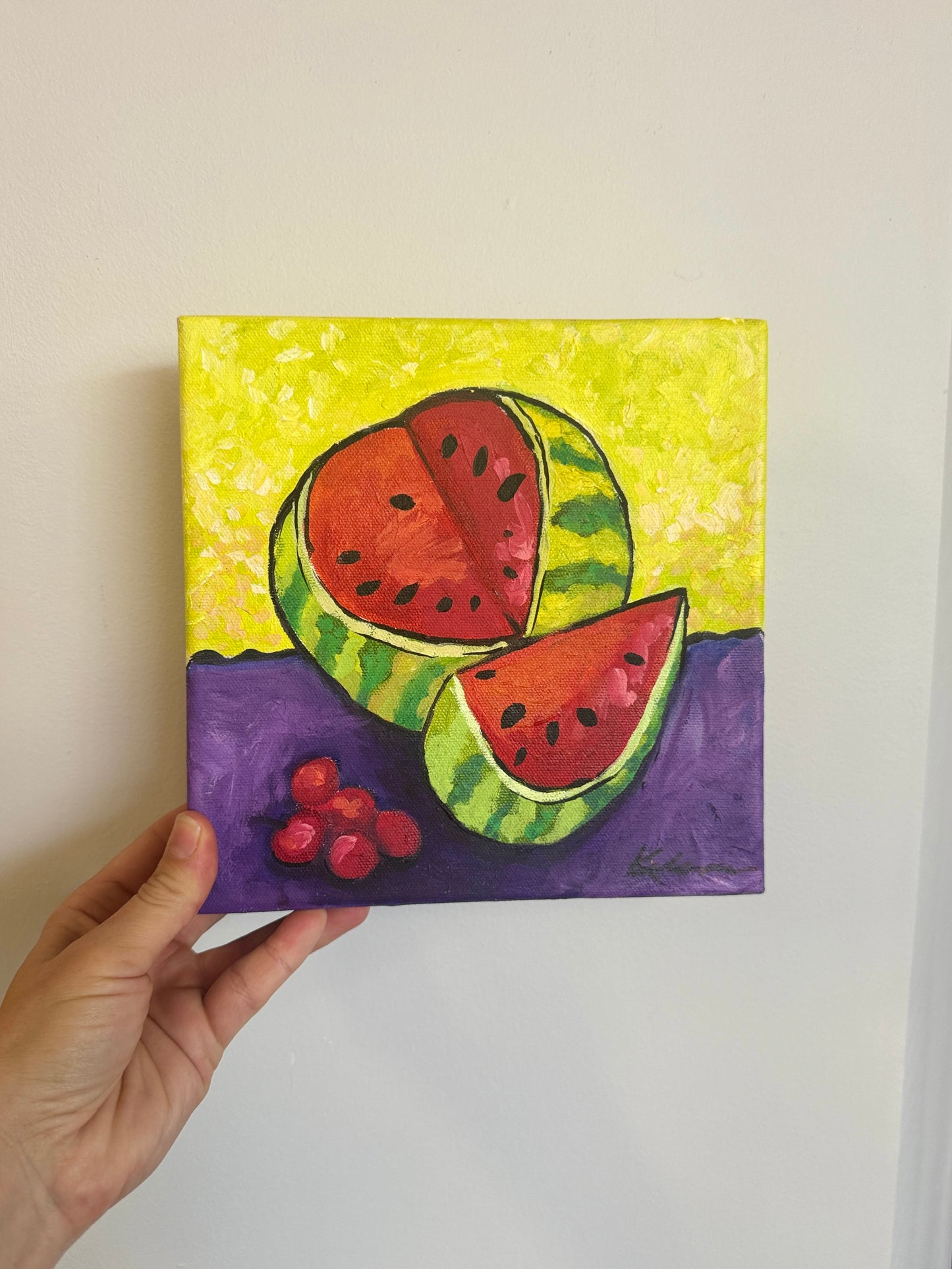Vintage “Watermelon + Cherries” Oil on Canvas