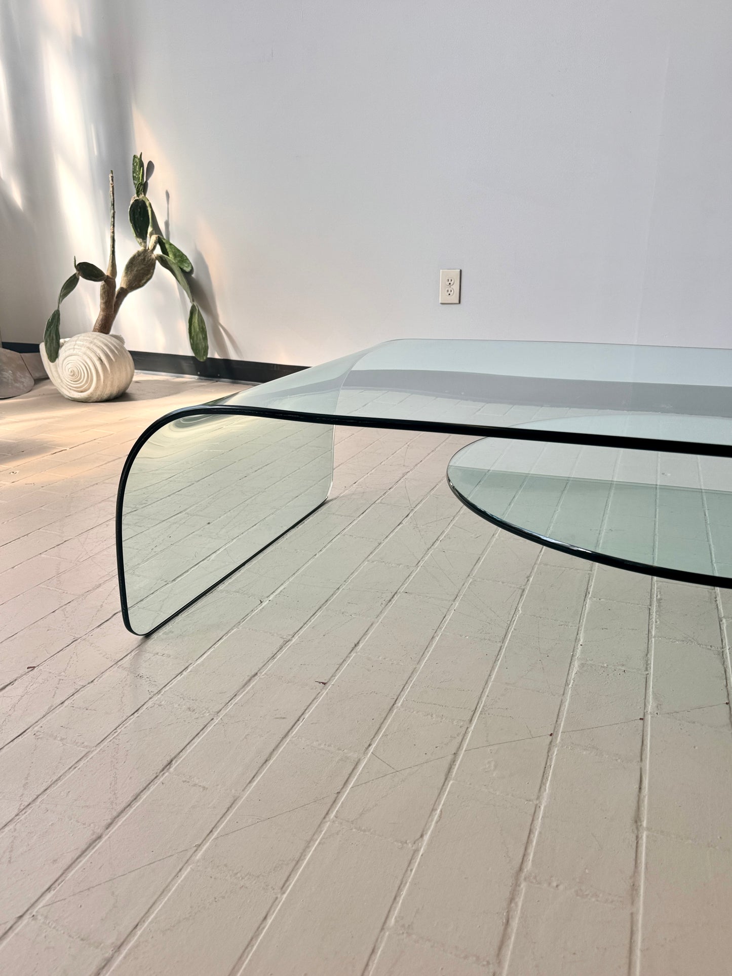 Postmodern Two-tiered Glass Waterfall Coffee Table