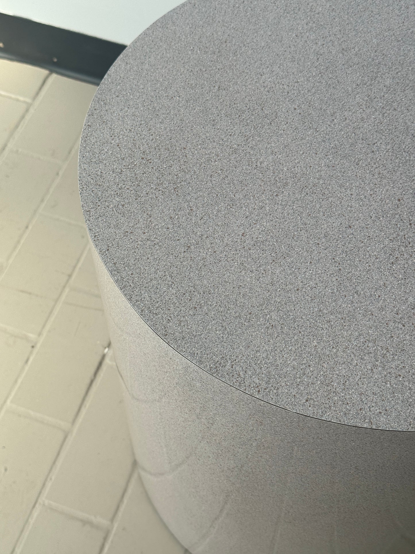 Postmodern Speckled Soft Rose Laminate Drum Side Table