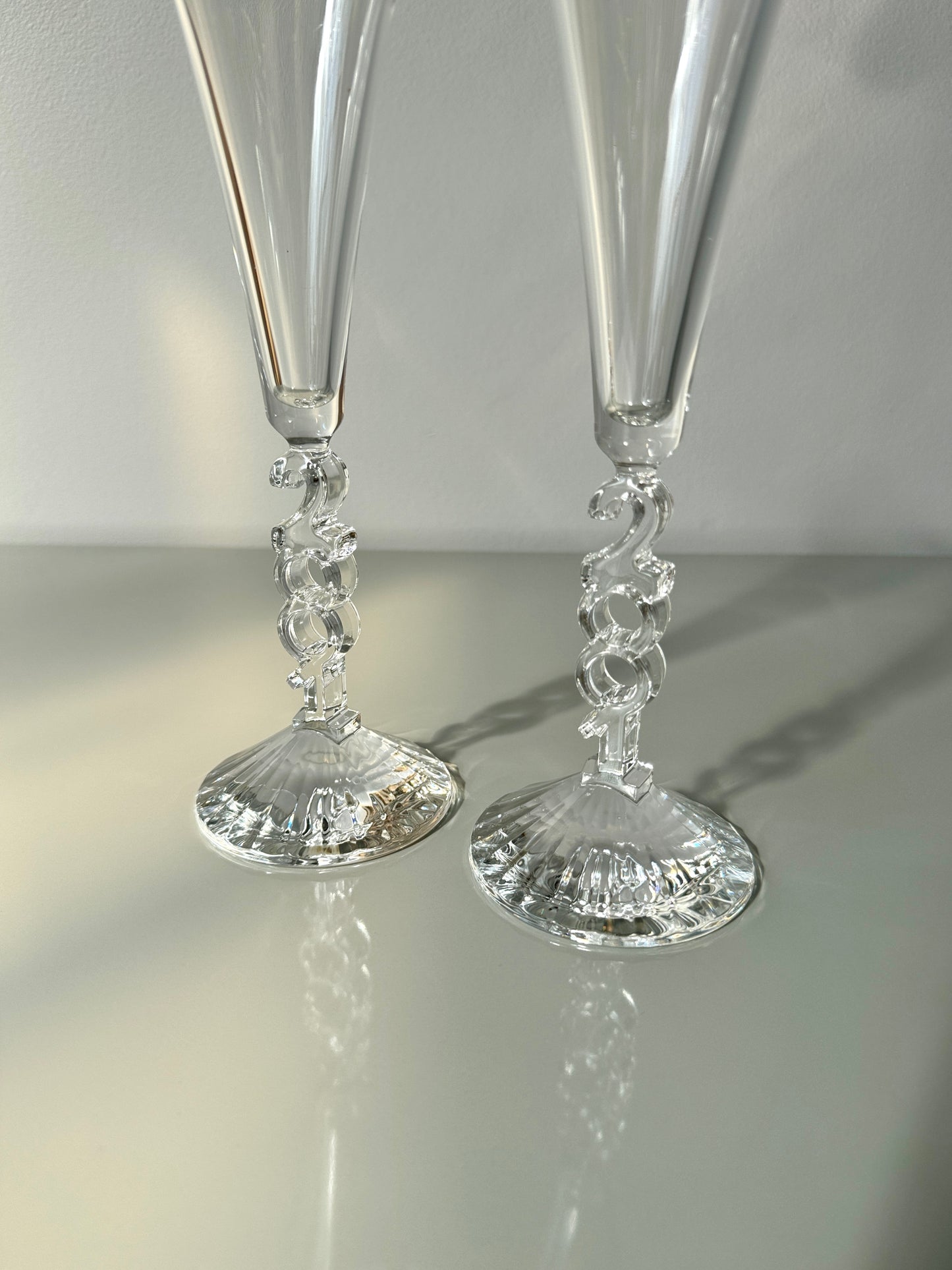 Vintage Pair Cristal D'arques-Durand Crystal Fluted 2001 Champagne Glasses