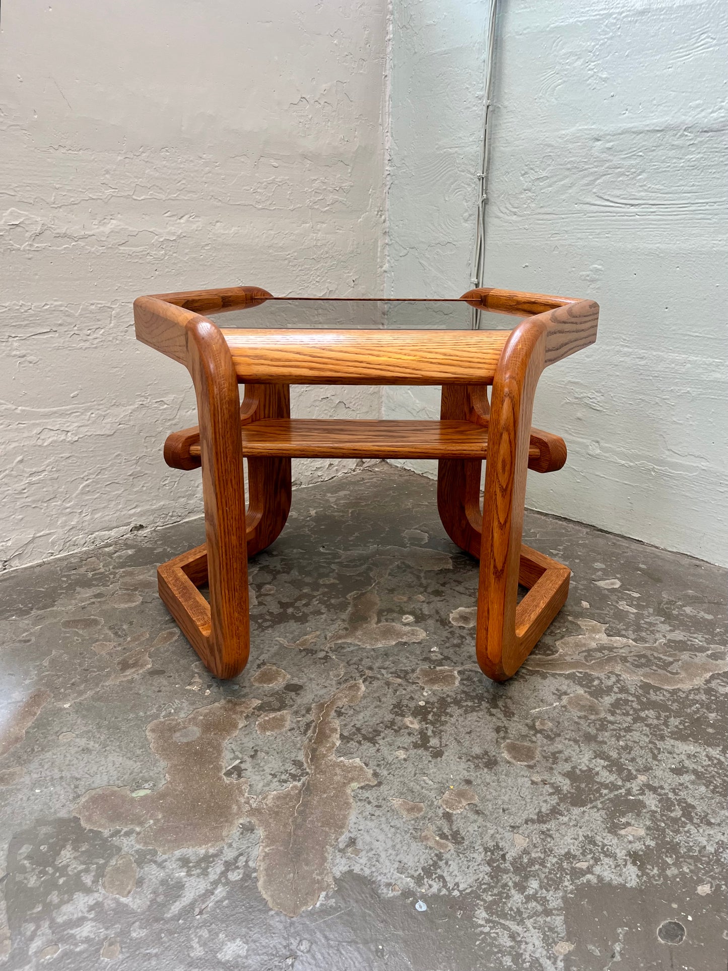 Vintage Postmodern Lou Hodges Style Oak Hexagon End Table