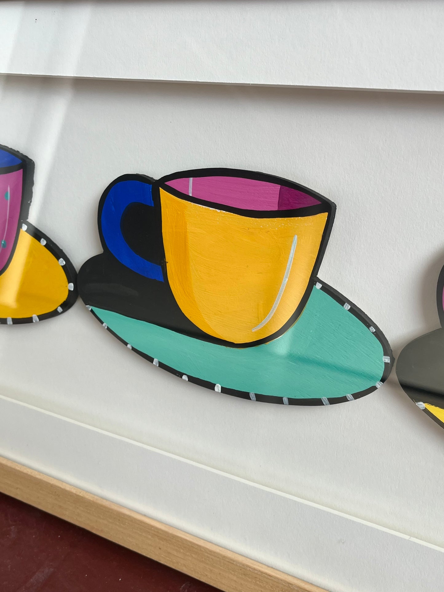 Vintage Signed Painted Shadow Box Tea Cups