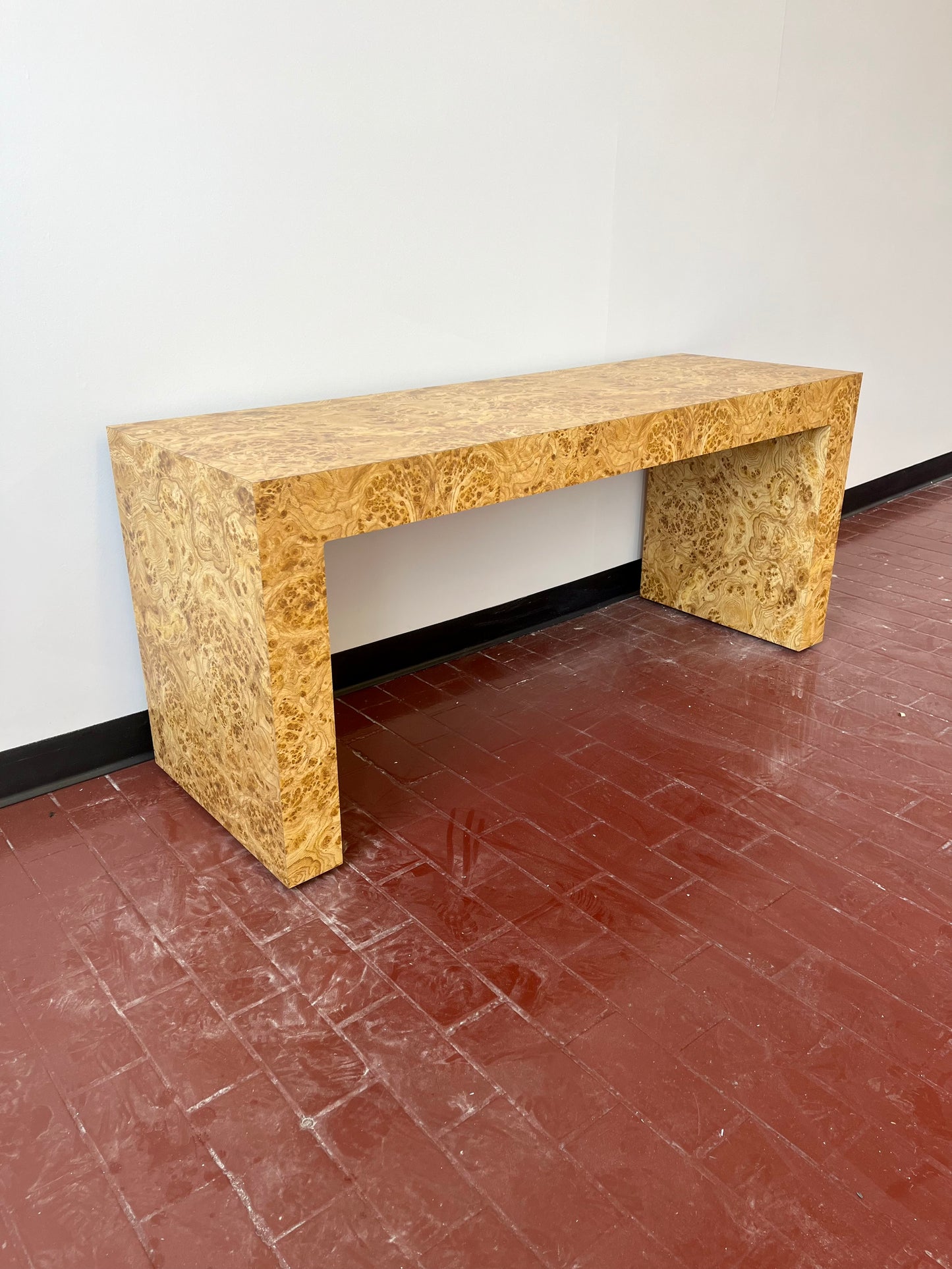 Vintage Parsons Style Burl Laminate Console Table