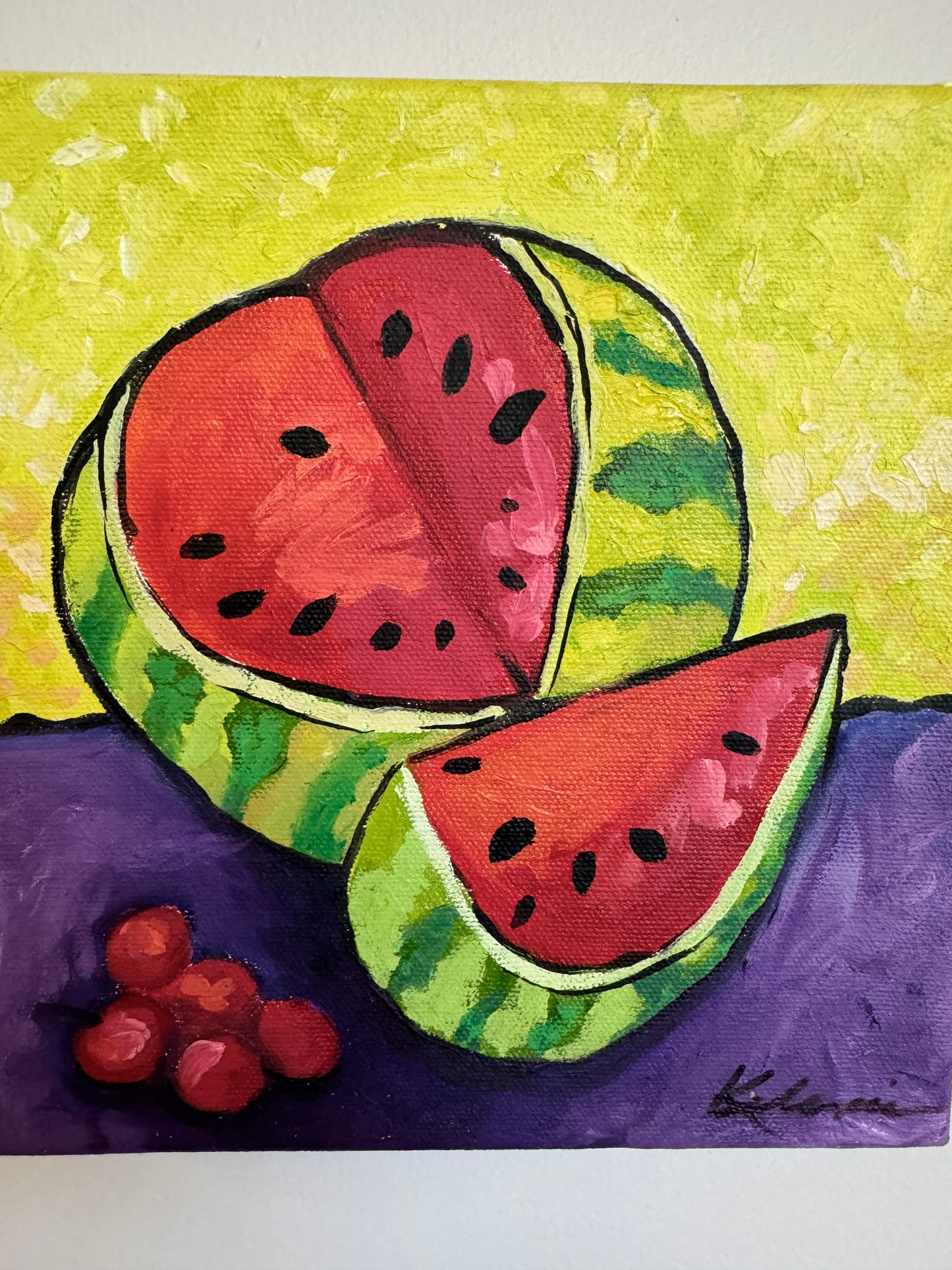 Vintage “Watermelon + Cherries” Oil on Canvas