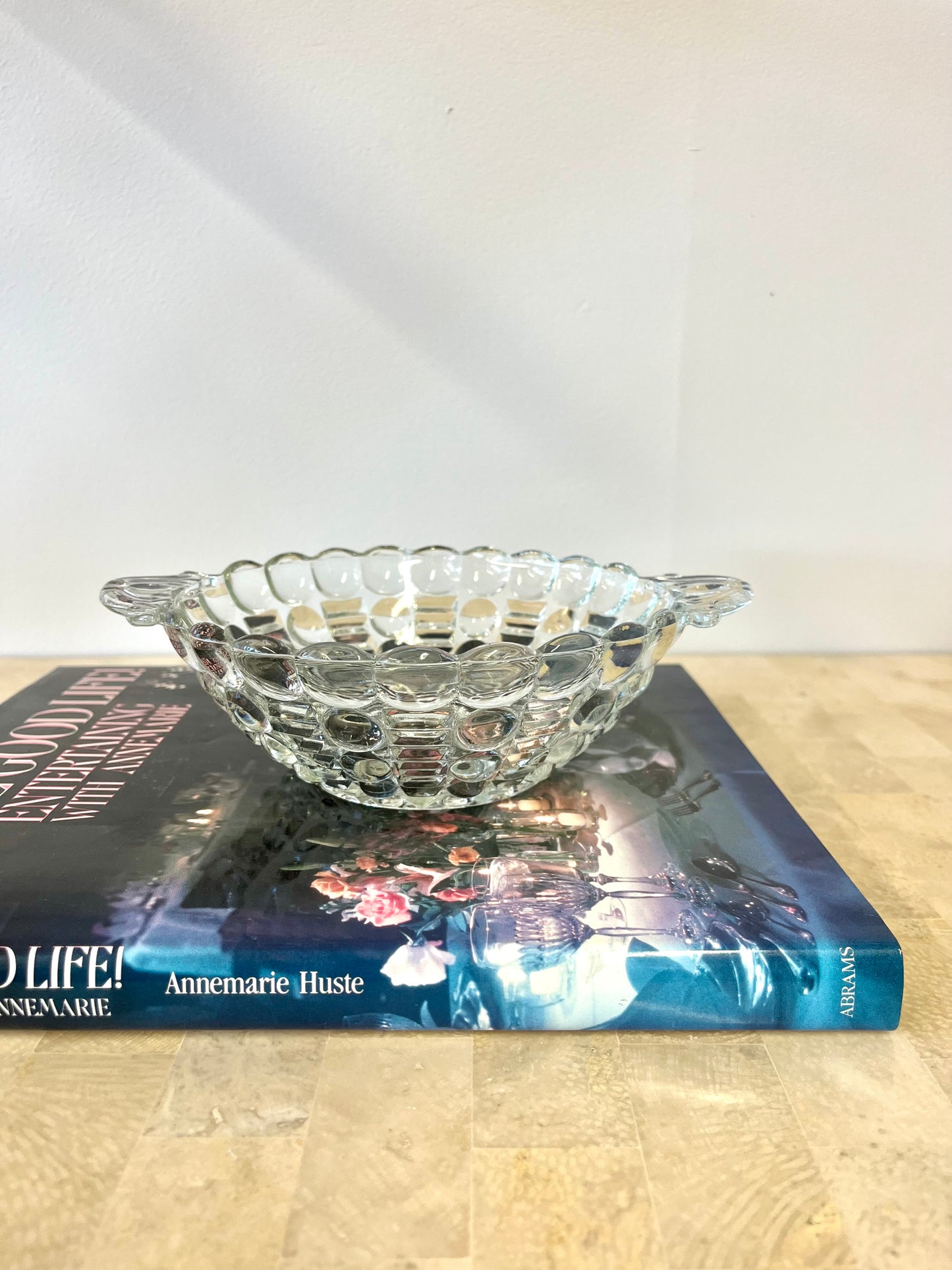 Vintage Anchor Hocking Bubble Glass Handled Trinket Dish