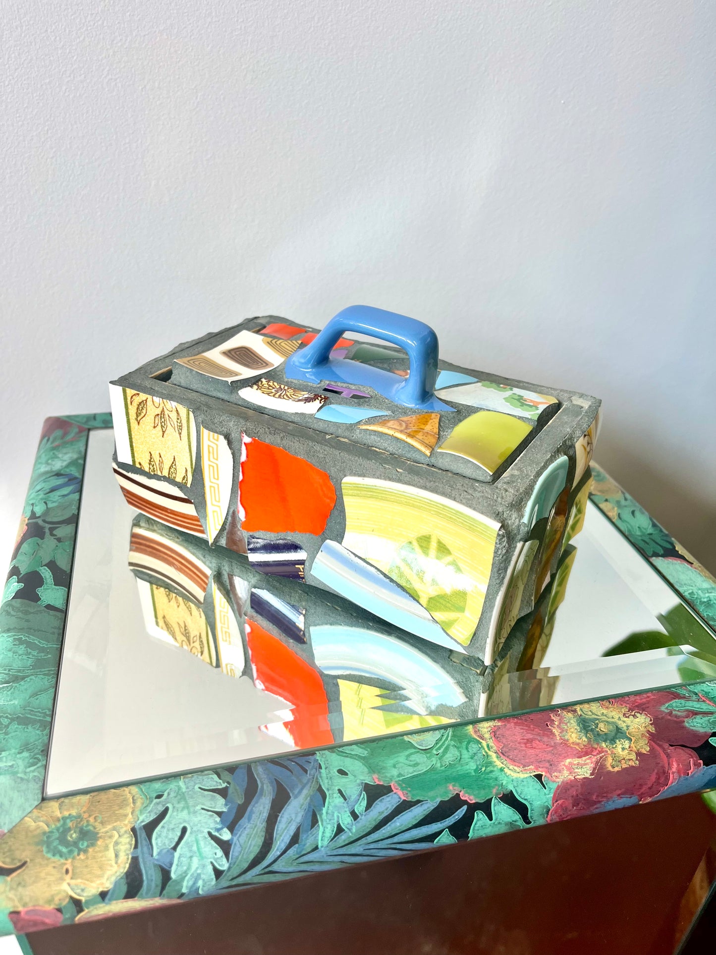 Vintage Ceramic Shard Mosaic and Cement Trinket Box