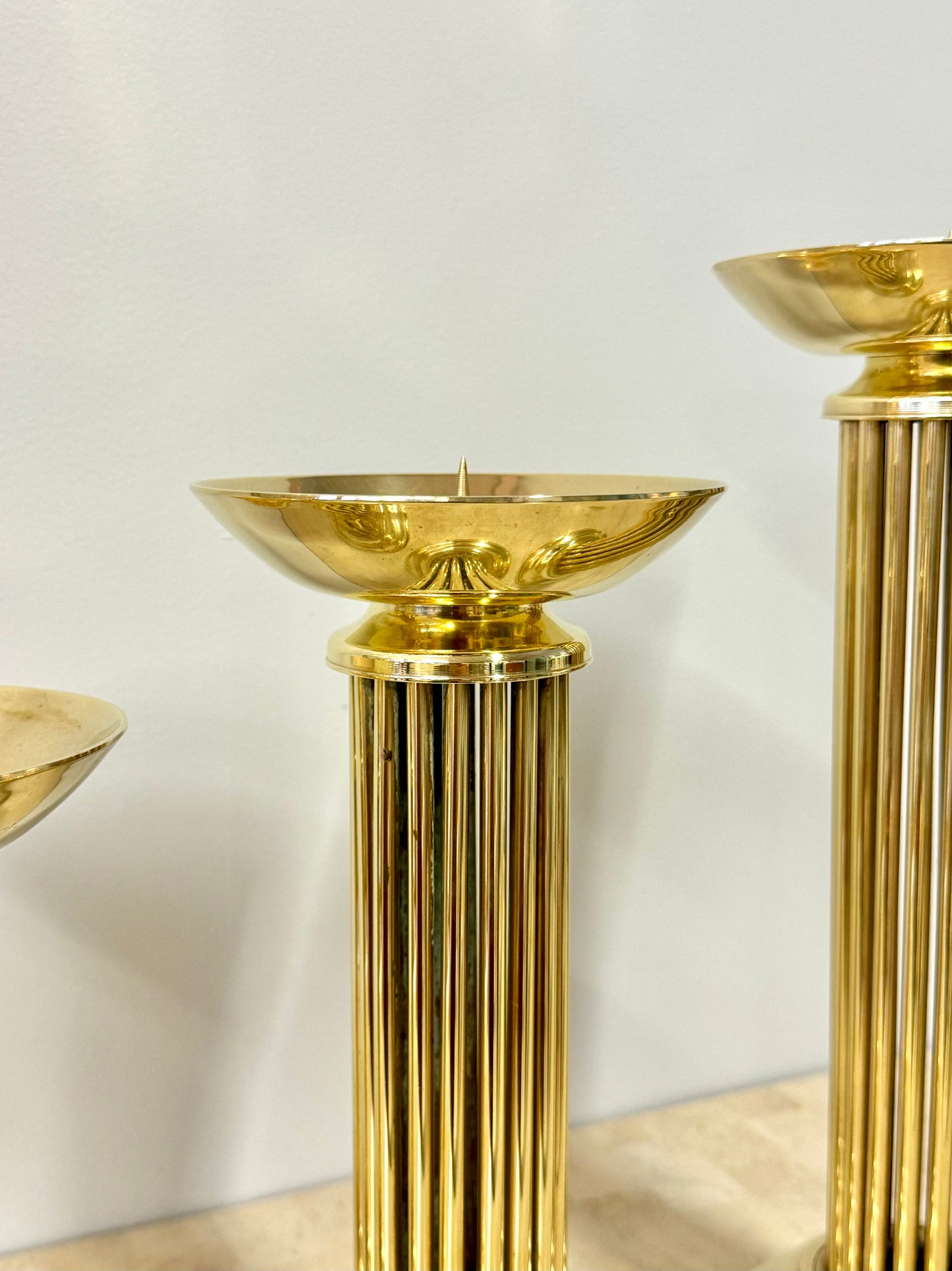 Vintage Brass Pedestal Pillar Candle Holder Trio