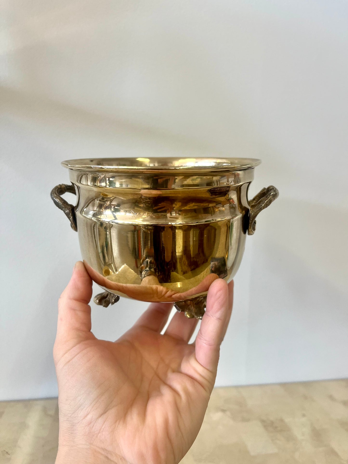 Vintage Footed Brass Planter