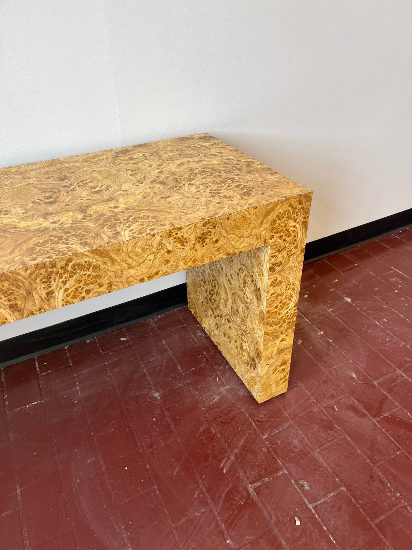 Vintage Parsons Style Burl Laminate Console Table