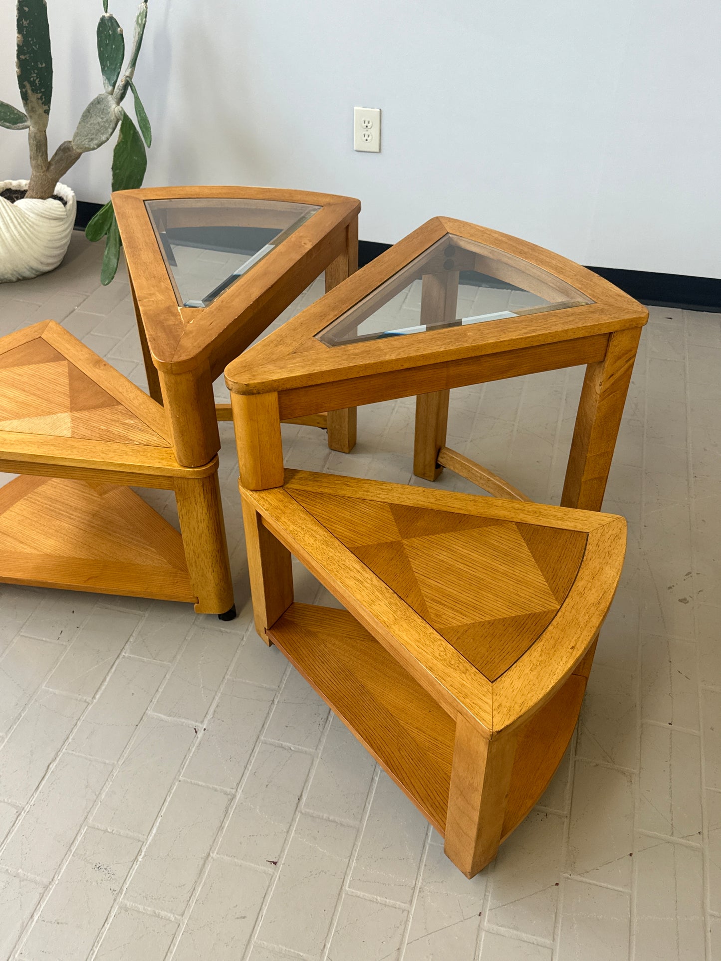 Vintage Triangular Tri-Level Swiveling End Tables