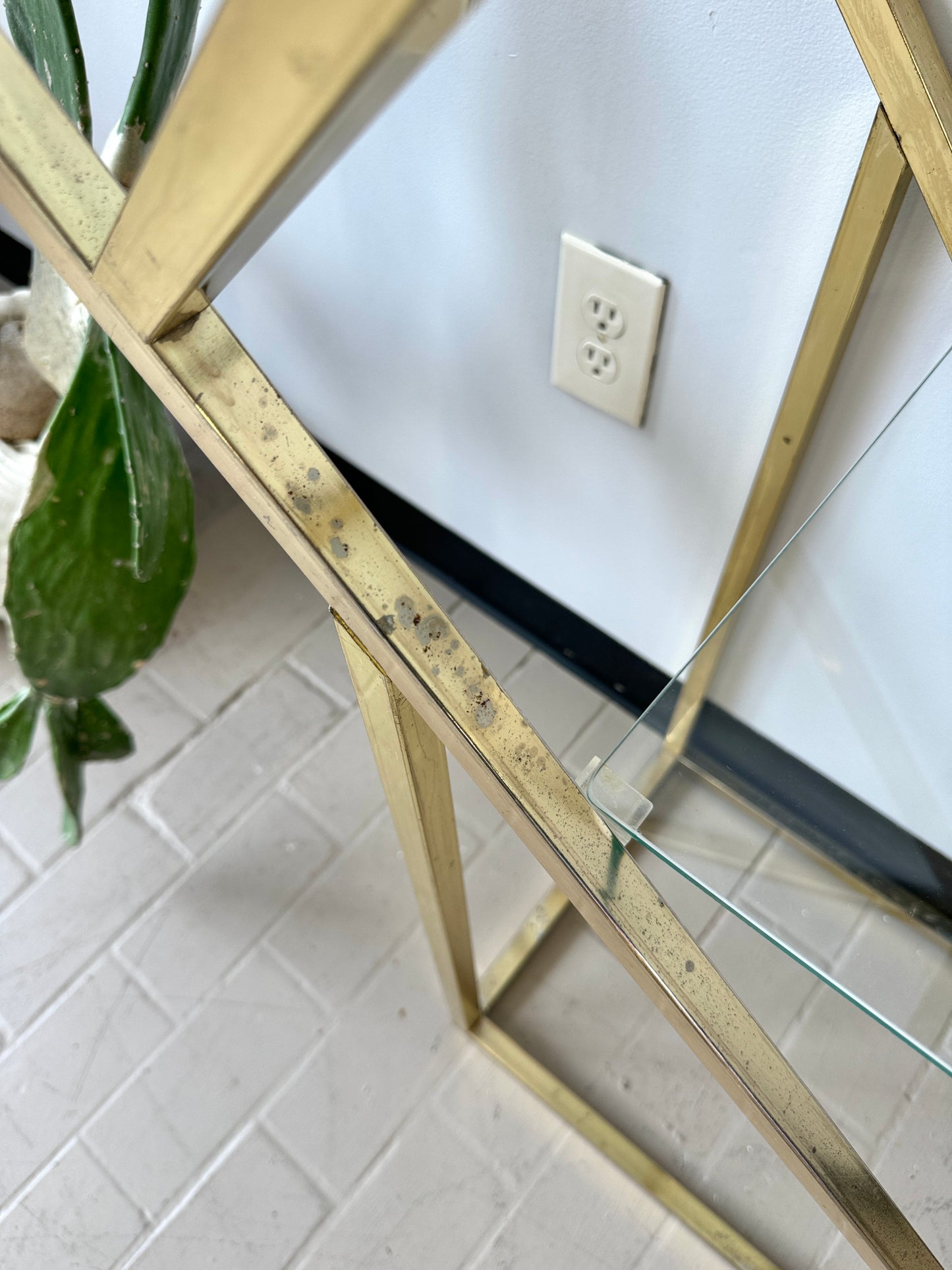 Vintage Diamond Brass and Glass Etagere