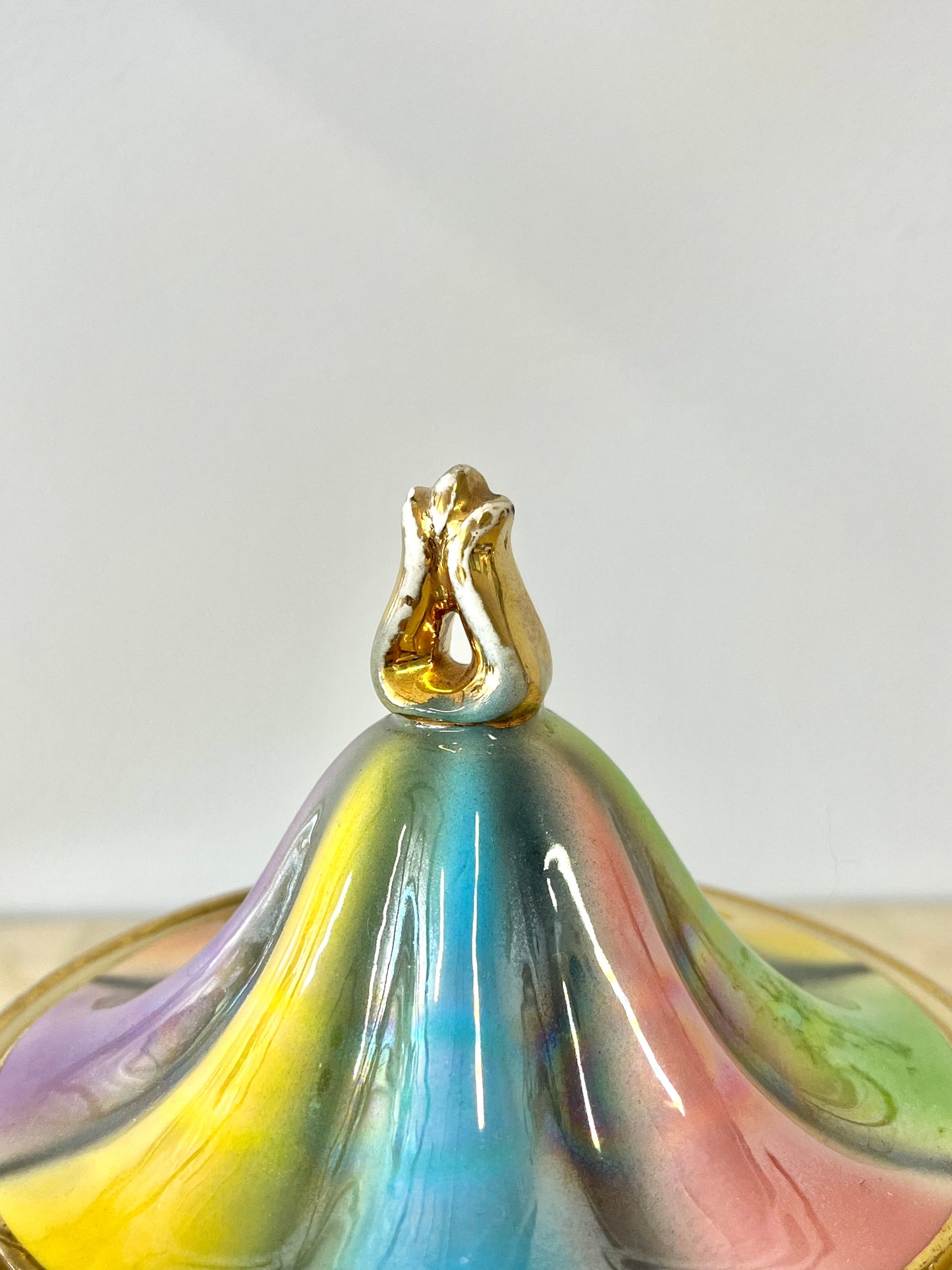 Vintage Italian Rainbow Iridescent Porcelain Candy Dish